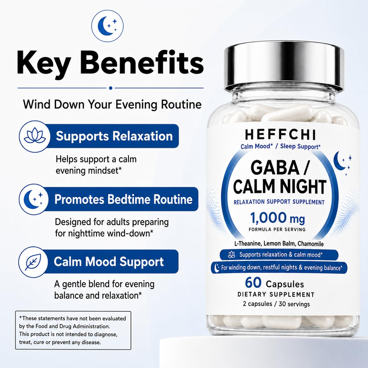 Heffchi GABA Capsules with ingredients displayed