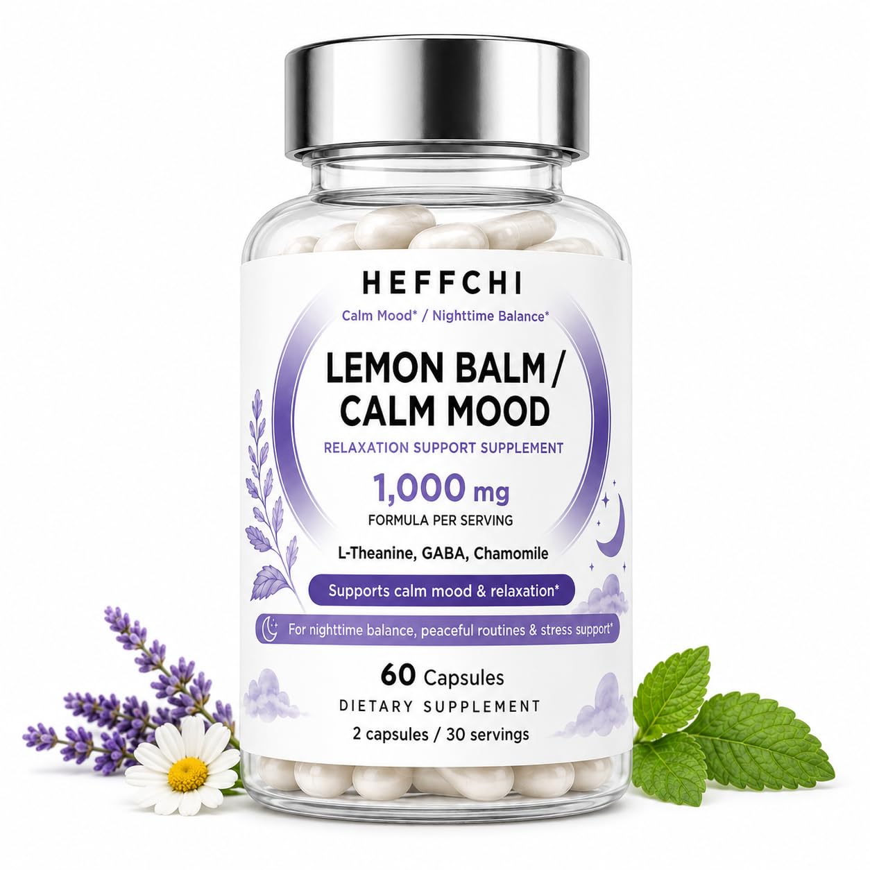 Heffchi Lemon Balm Capsules 60 Count front view