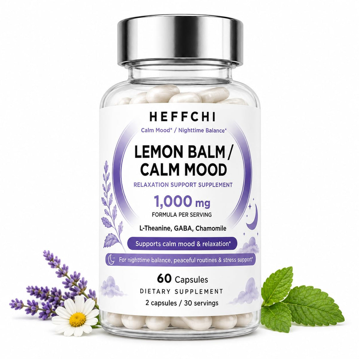 Heffchi Lemon Balm Capsules 60 Count front view