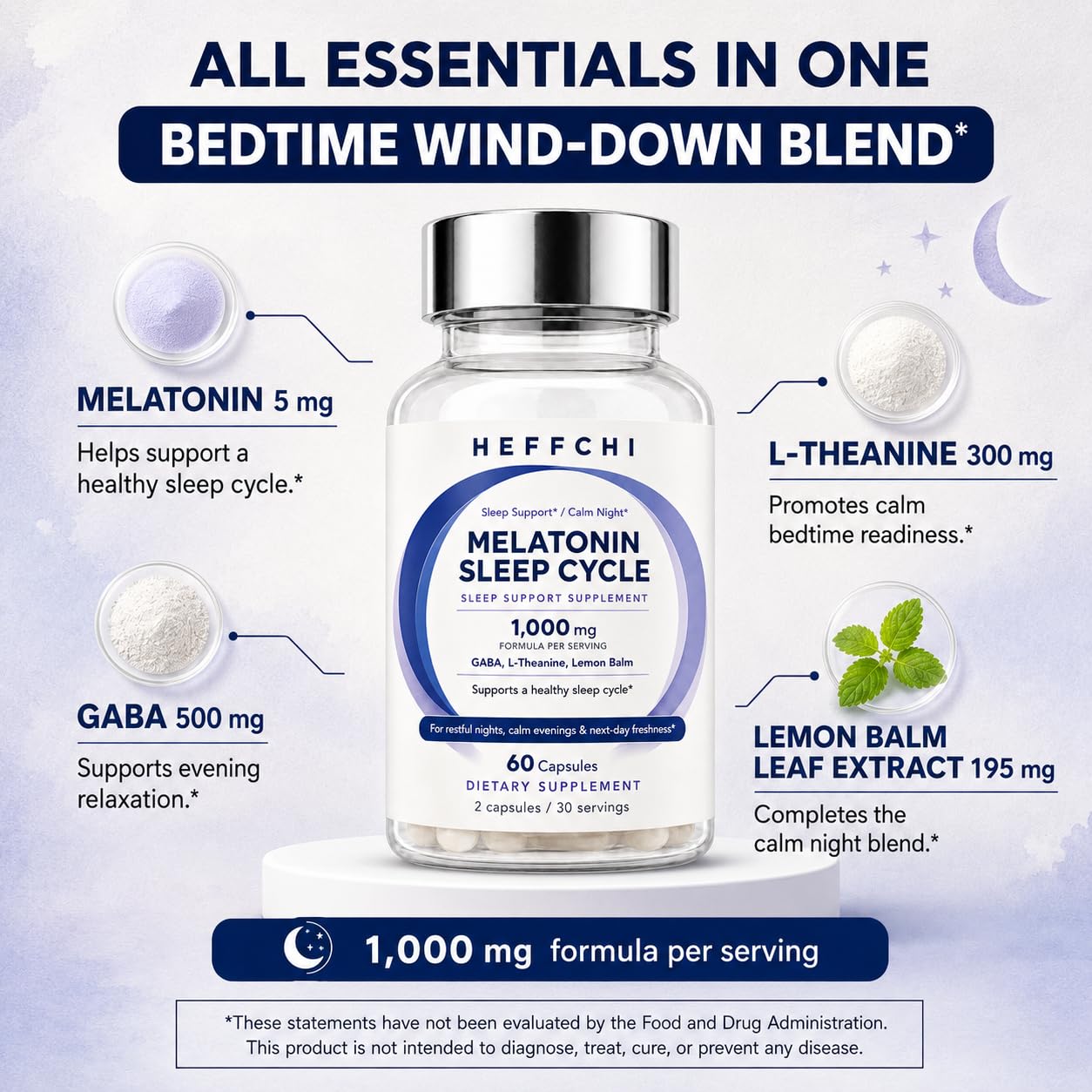 Heffchi Melatonin Capsules on a wooden table