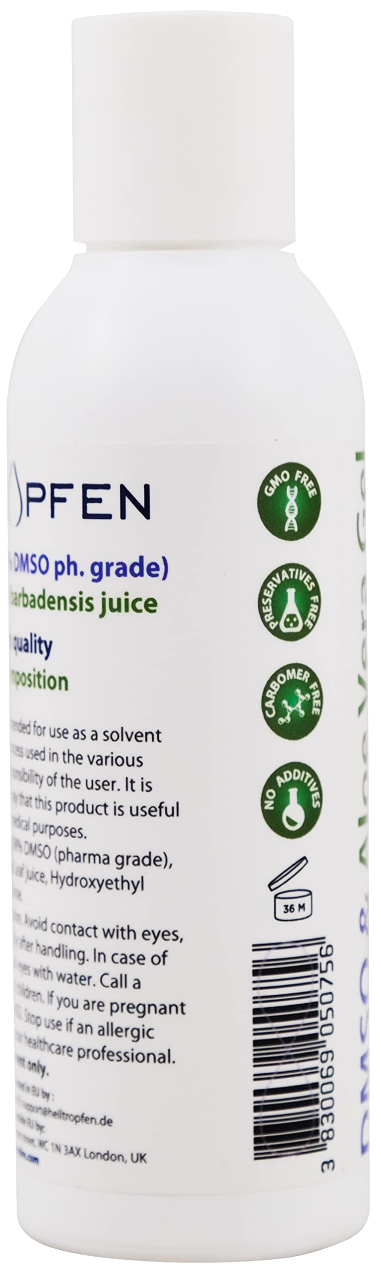 Heiltropfen DMSO Gel 150g close-up of label and ingredients