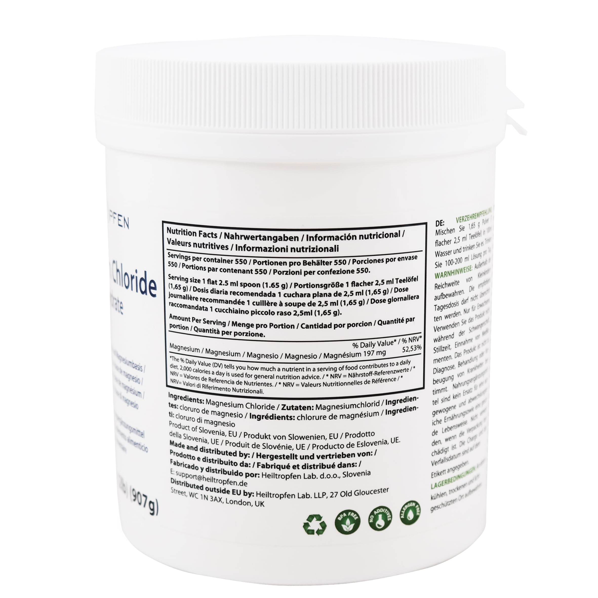 Heiltropfen Magnesium Chloride USP 907g back view