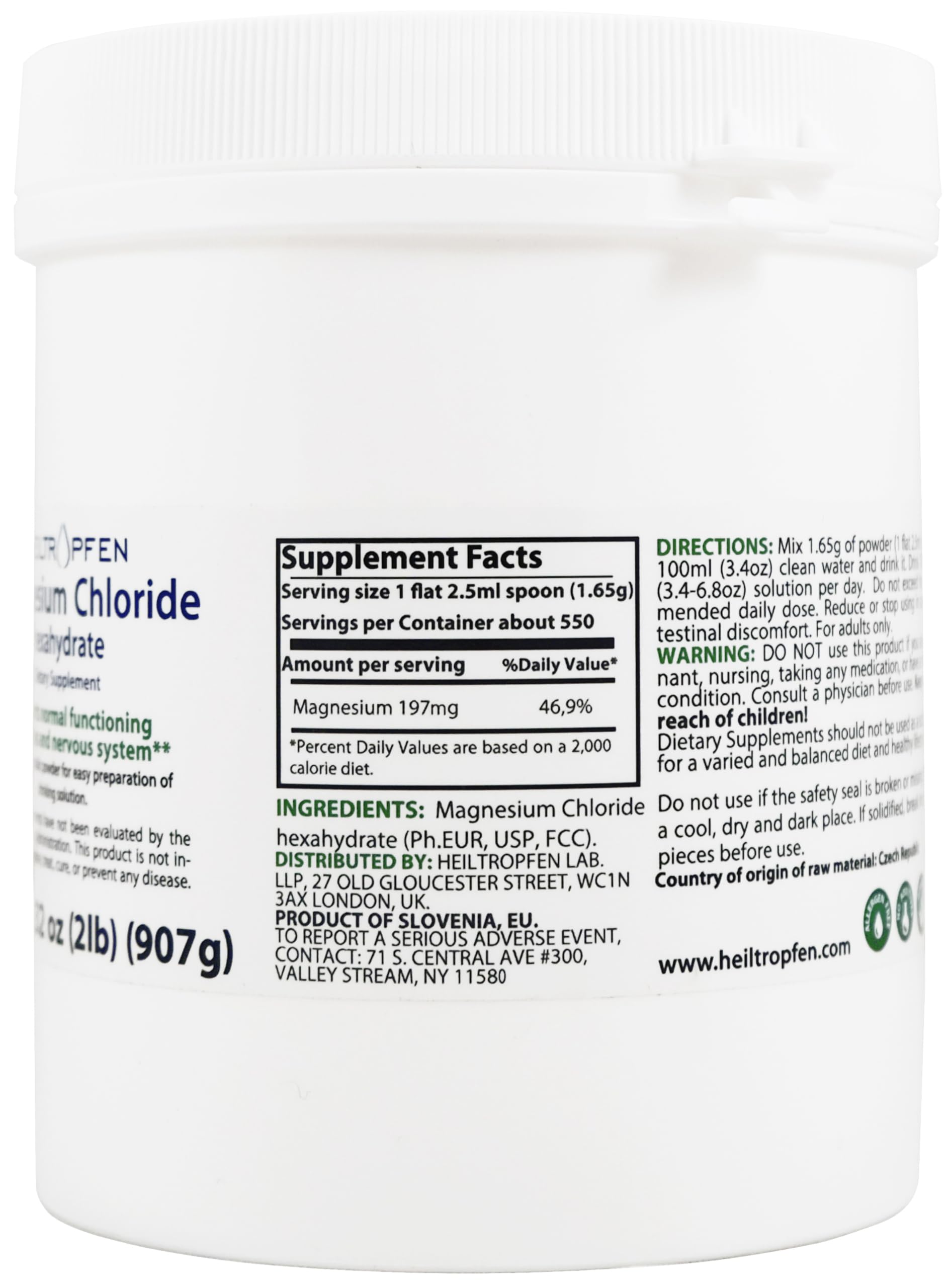 Heiltropfen Magnesium Chloride USP 907g ingredients list