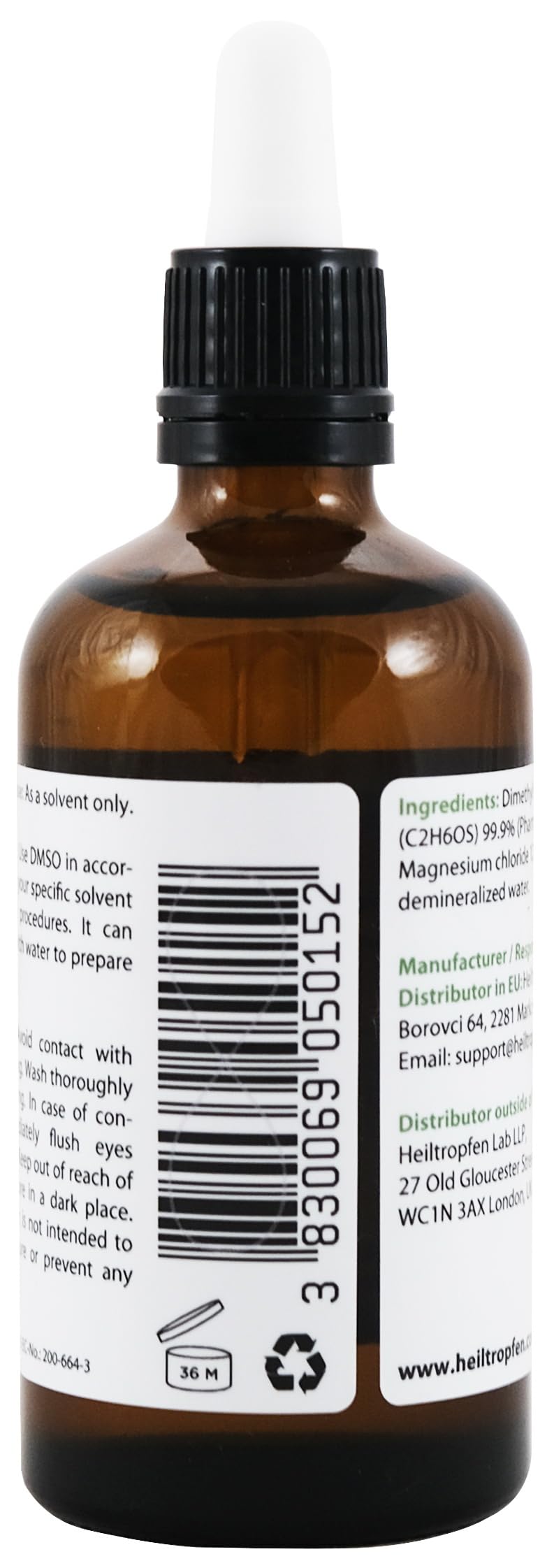 Heiltropfen Magnesium Oil with DMSO glass bottle back view