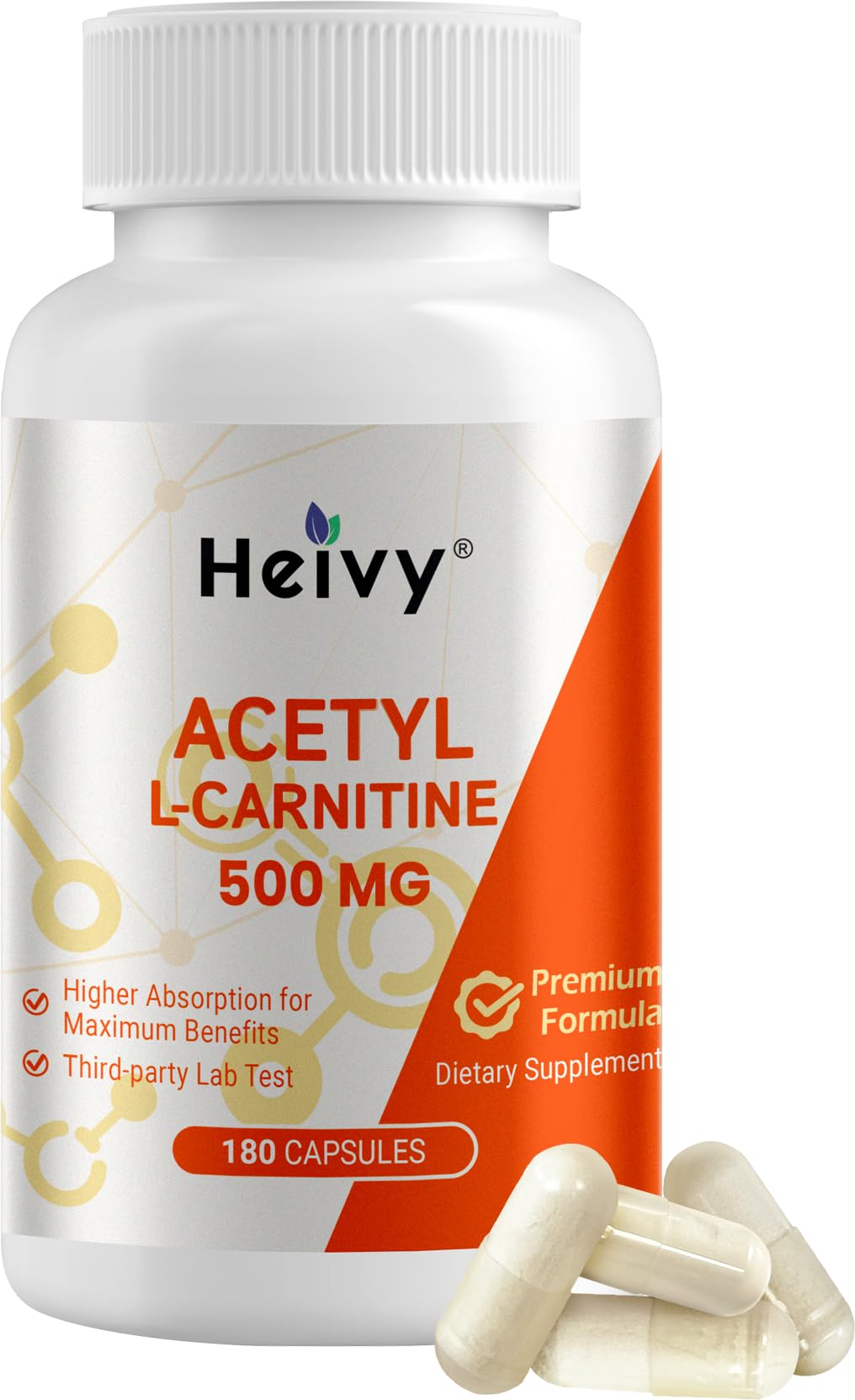 Heivy Acetyl L-Carnitine 500mg capsules front view