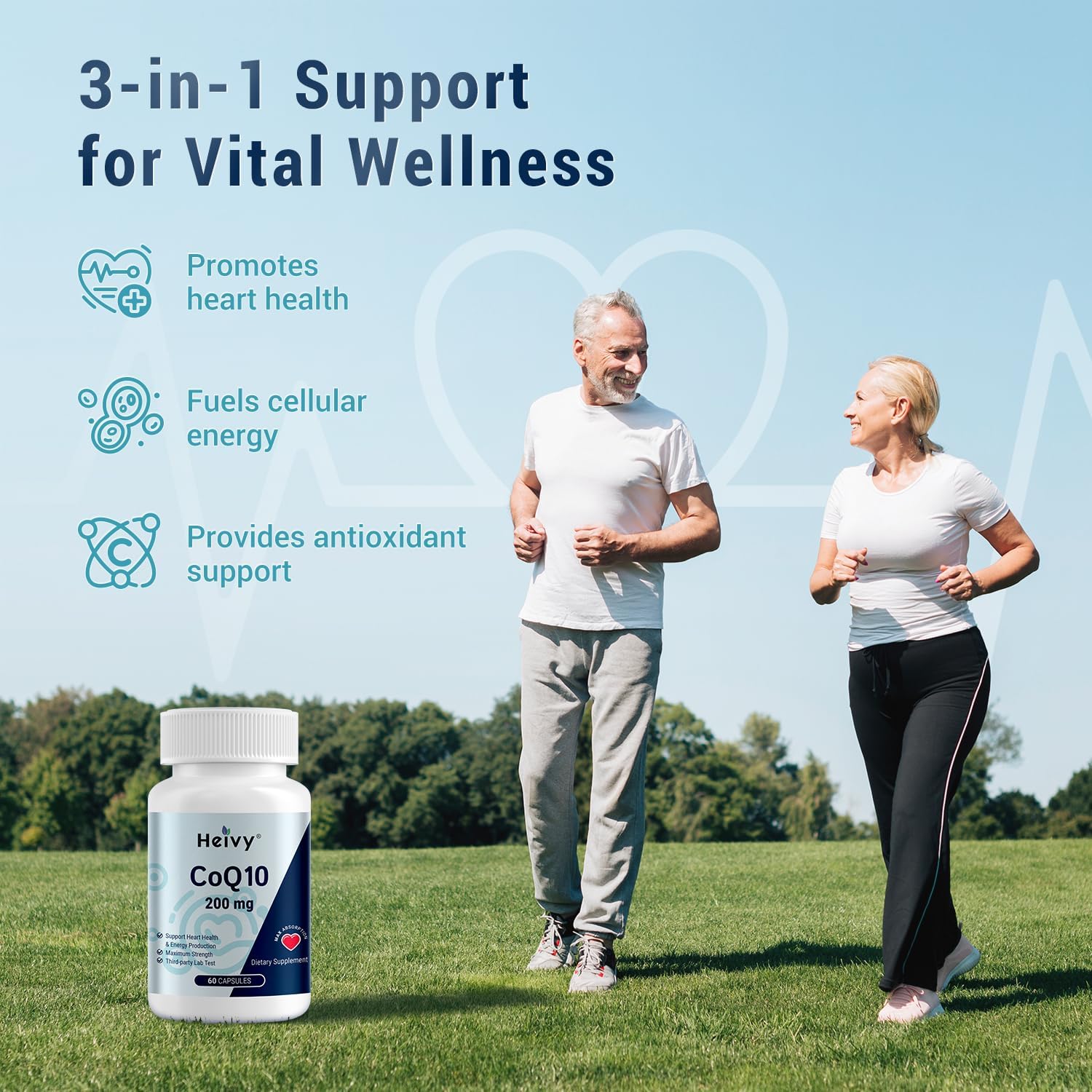 Heivy CoQ10 200mg capsules back view with ingredient list