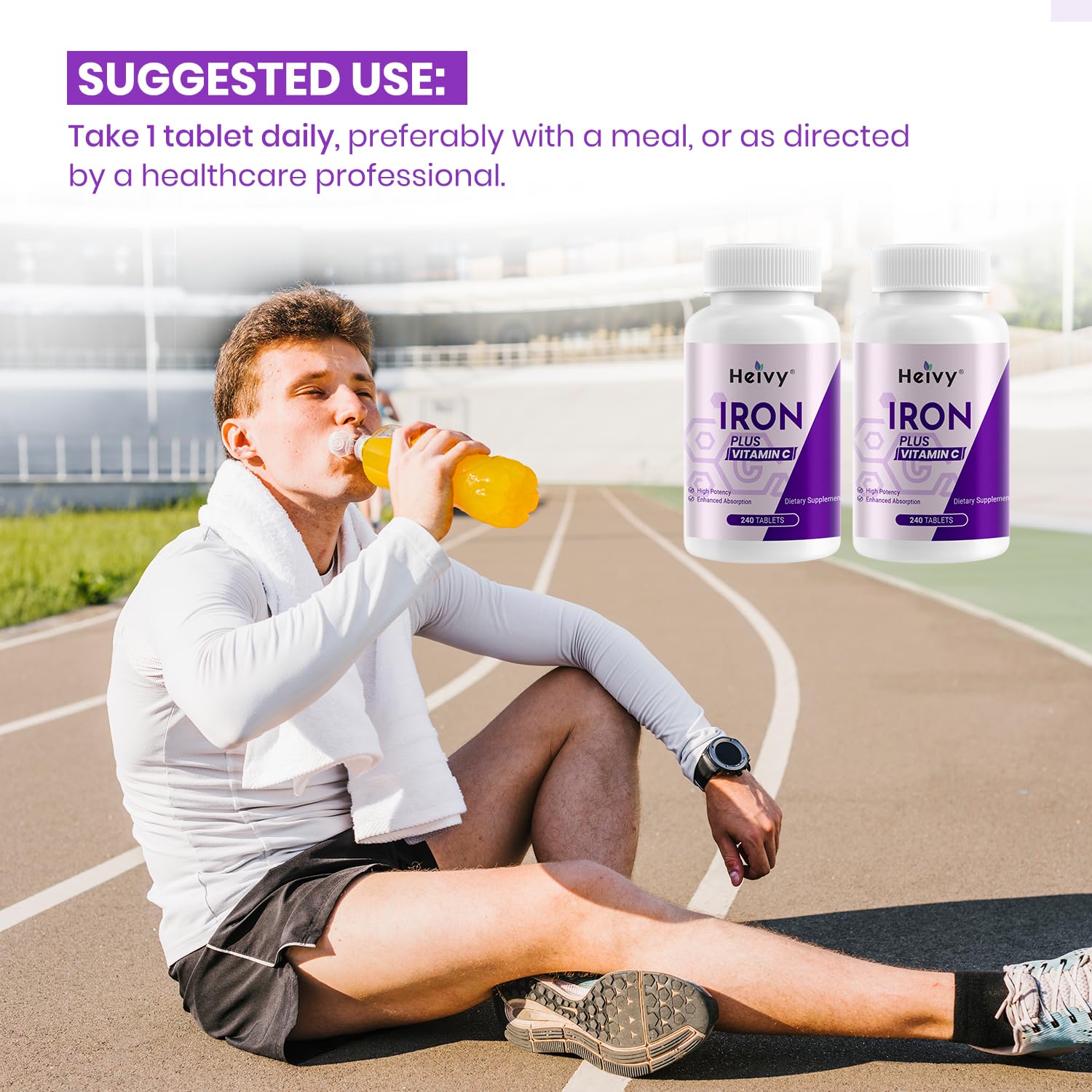 Heivy Iron Supplement 240 Tablets with dosage information