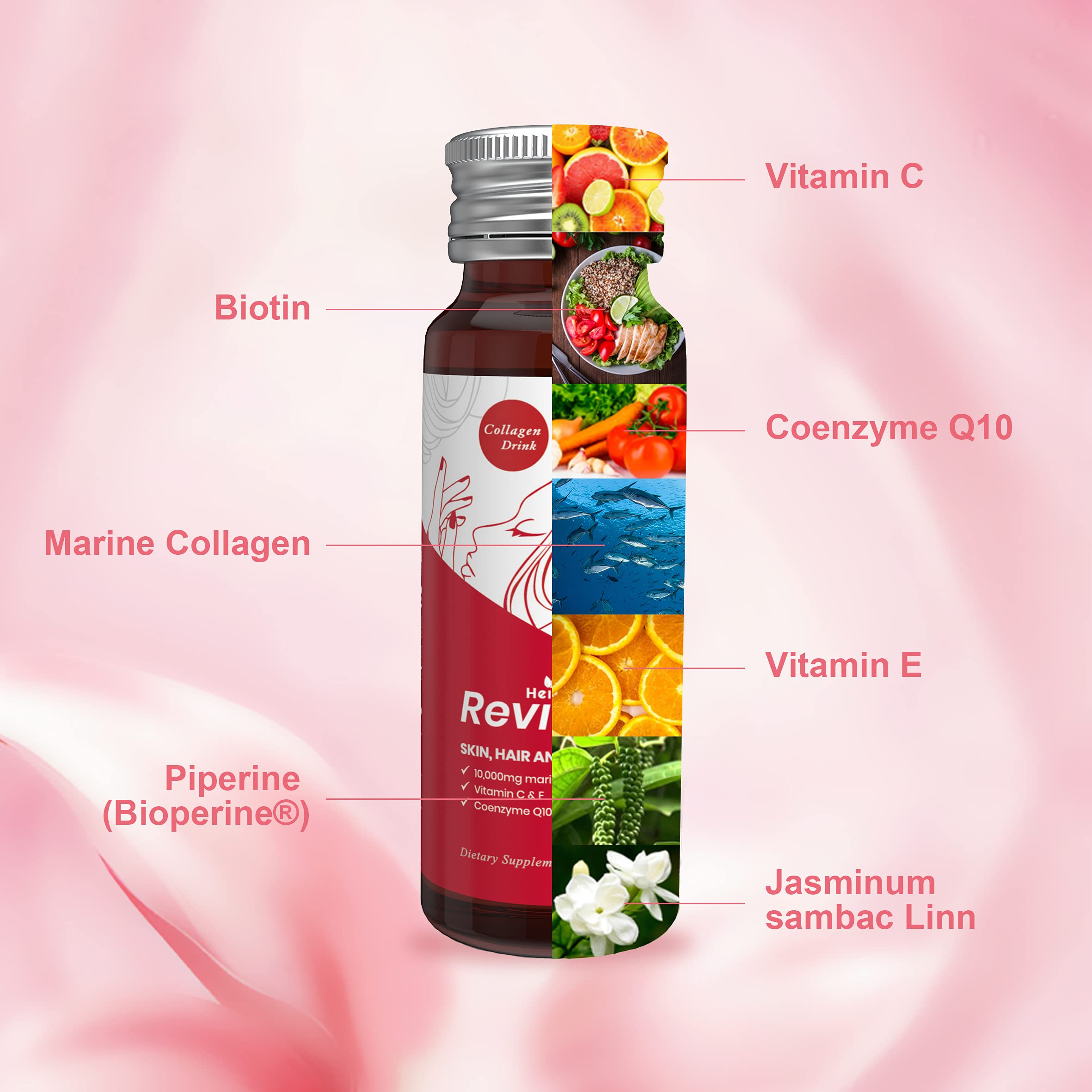 Heivy Marine Collagen Liquid Supplement back view with ingredients list