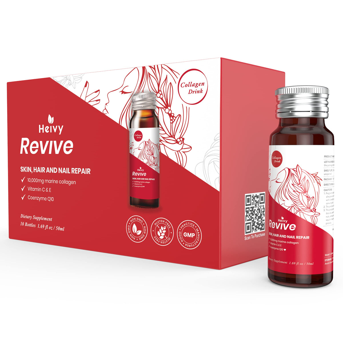 Heivy Marine Collagen Liquid Supplement front view with packaging