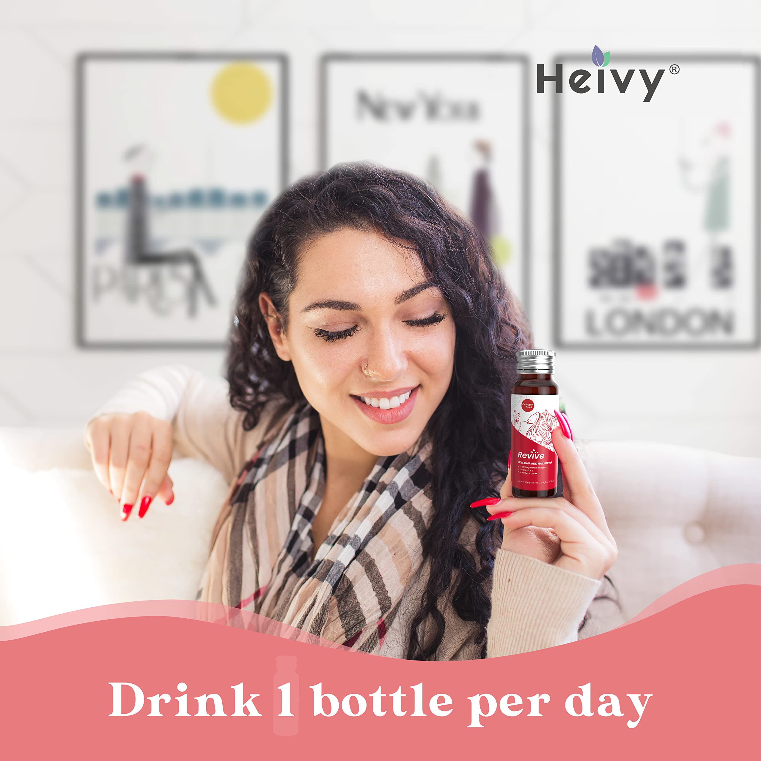 Heivy Marine Collagen Liquid Supplement on a wooden table
