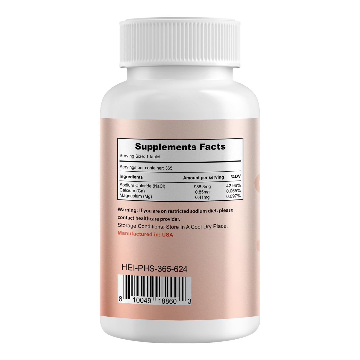Heivy Pink Himalayan Salt Tablets bottle back view