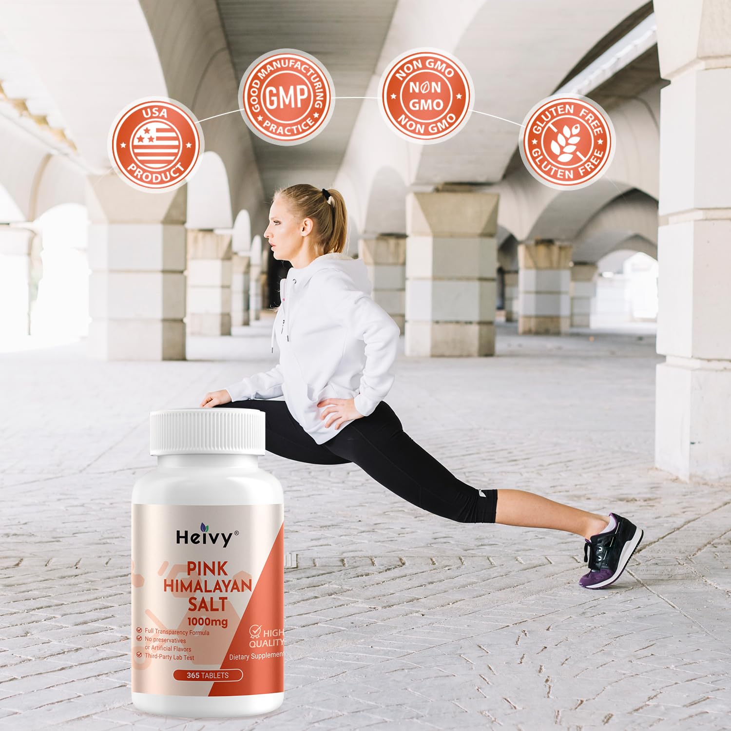 Heivy Pink Himalayan Salt Tablets in a fitness setting