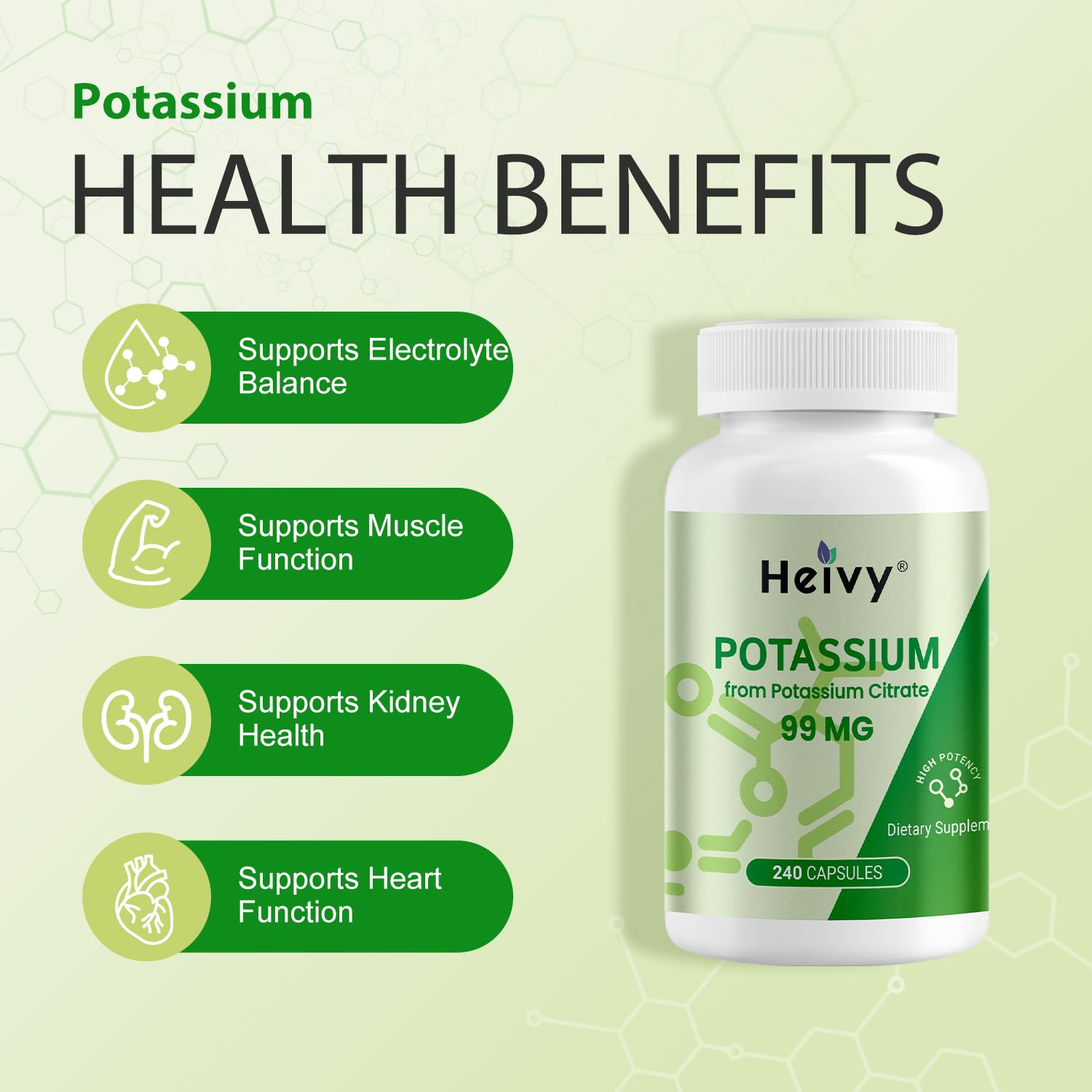 Heivy Potassium Citrate Supplement bottle with label
