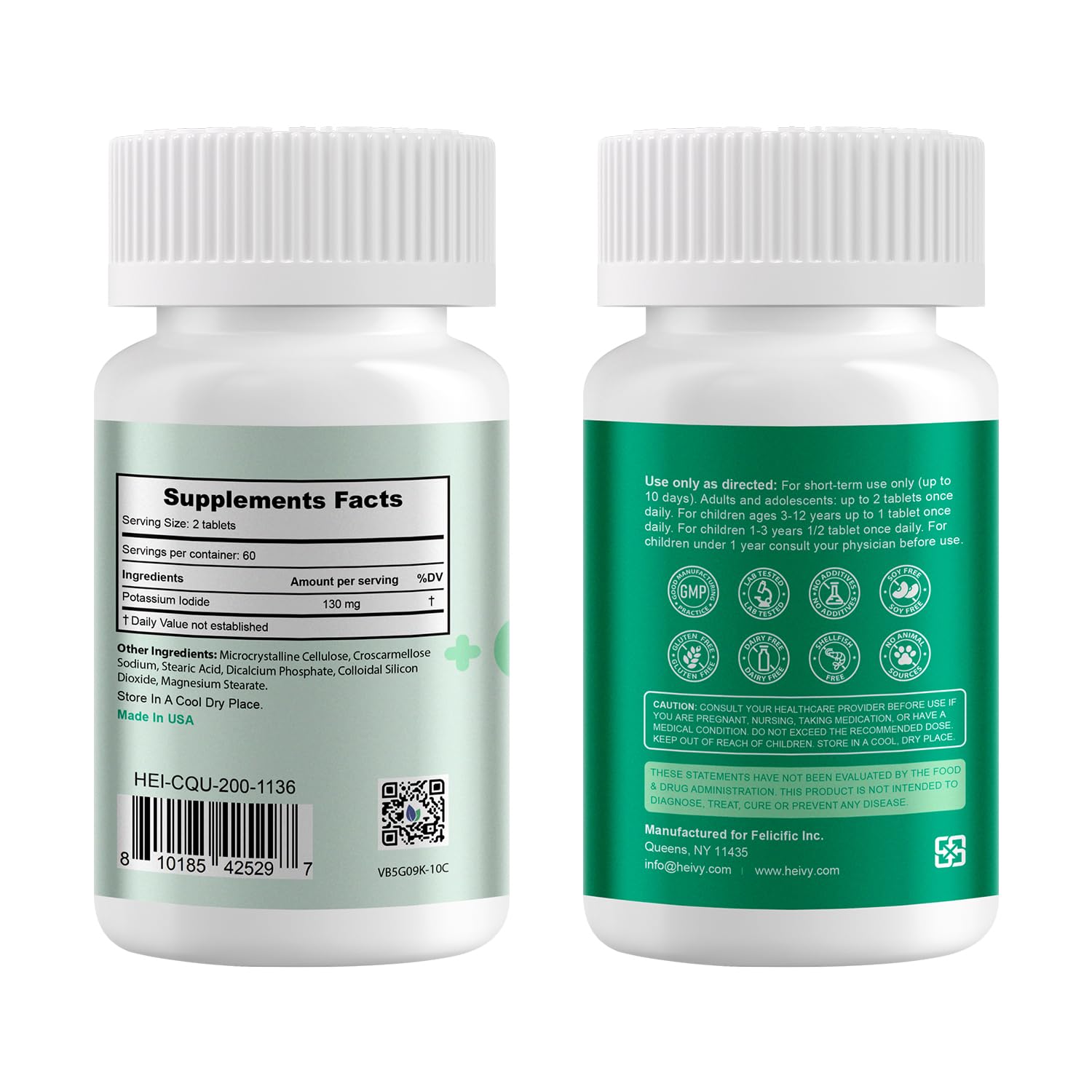 Heivy Potassium Iodide Tablets showing dosage information on the label