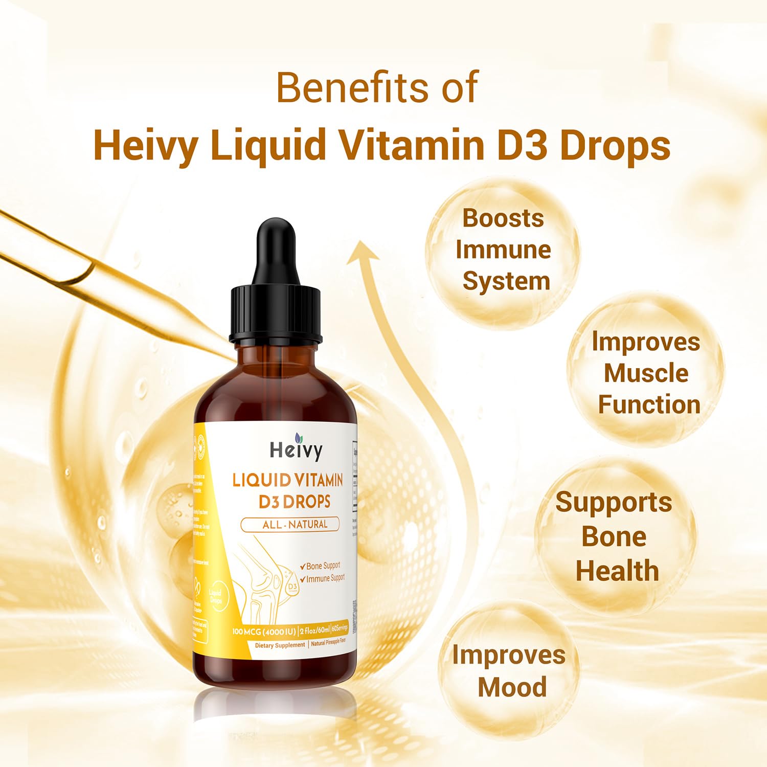 Heivy Vitamin D3 Liquid Drops 100mcg dropper close-up