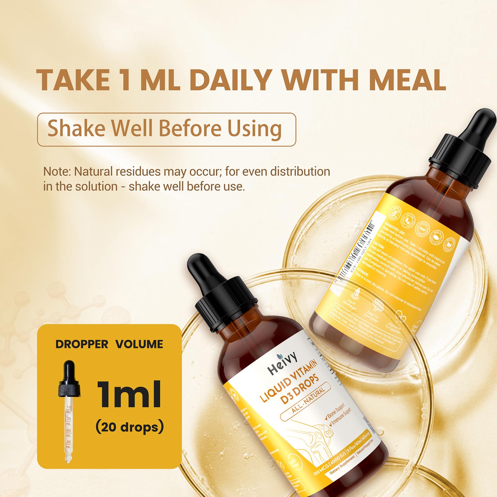 Heivy Vitamin D3 Liquid Drops 100mcg in a kitchen setting