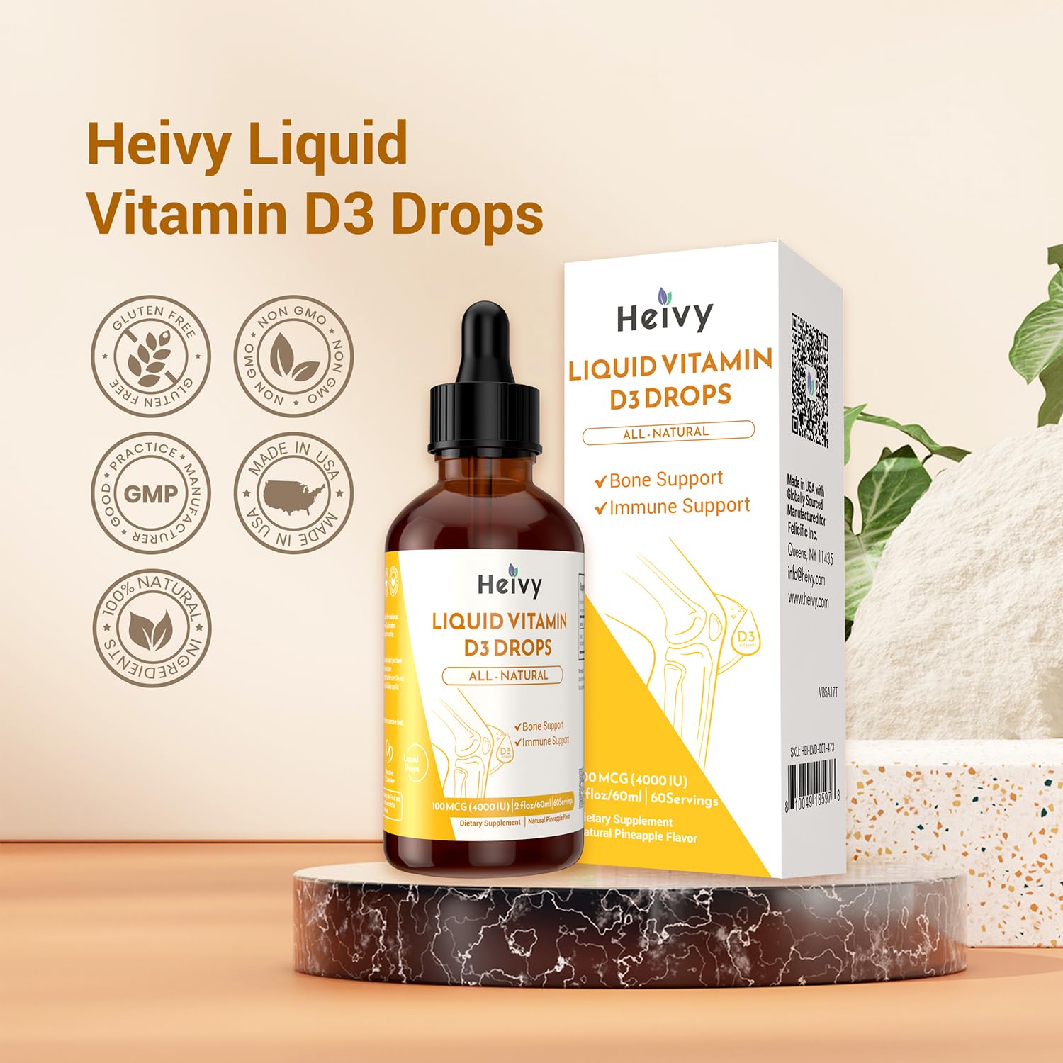 Heivy Vitamin D3 Liquid Drops 100mcg label details