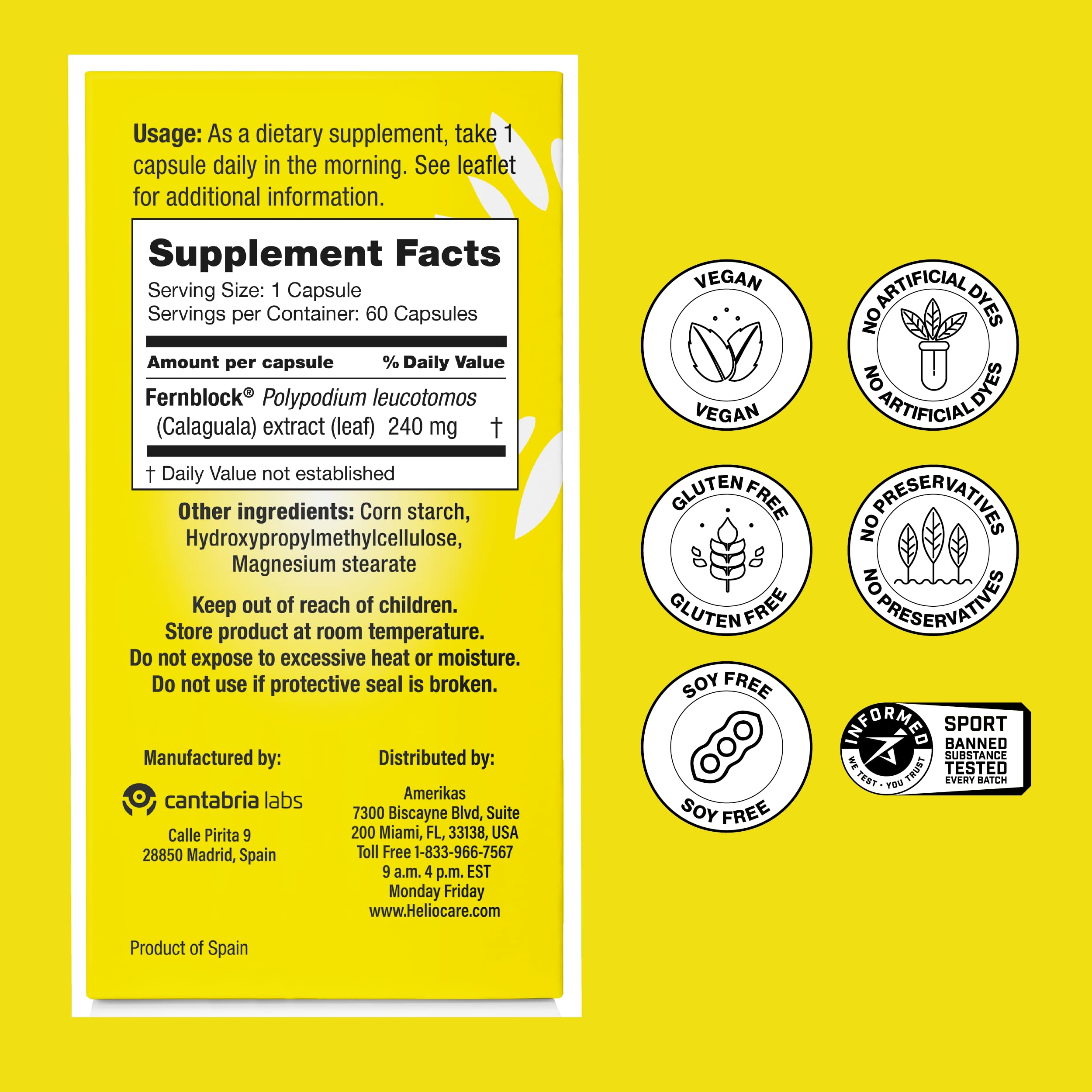 Heliocare Daily Supplement displayed with a glass of water