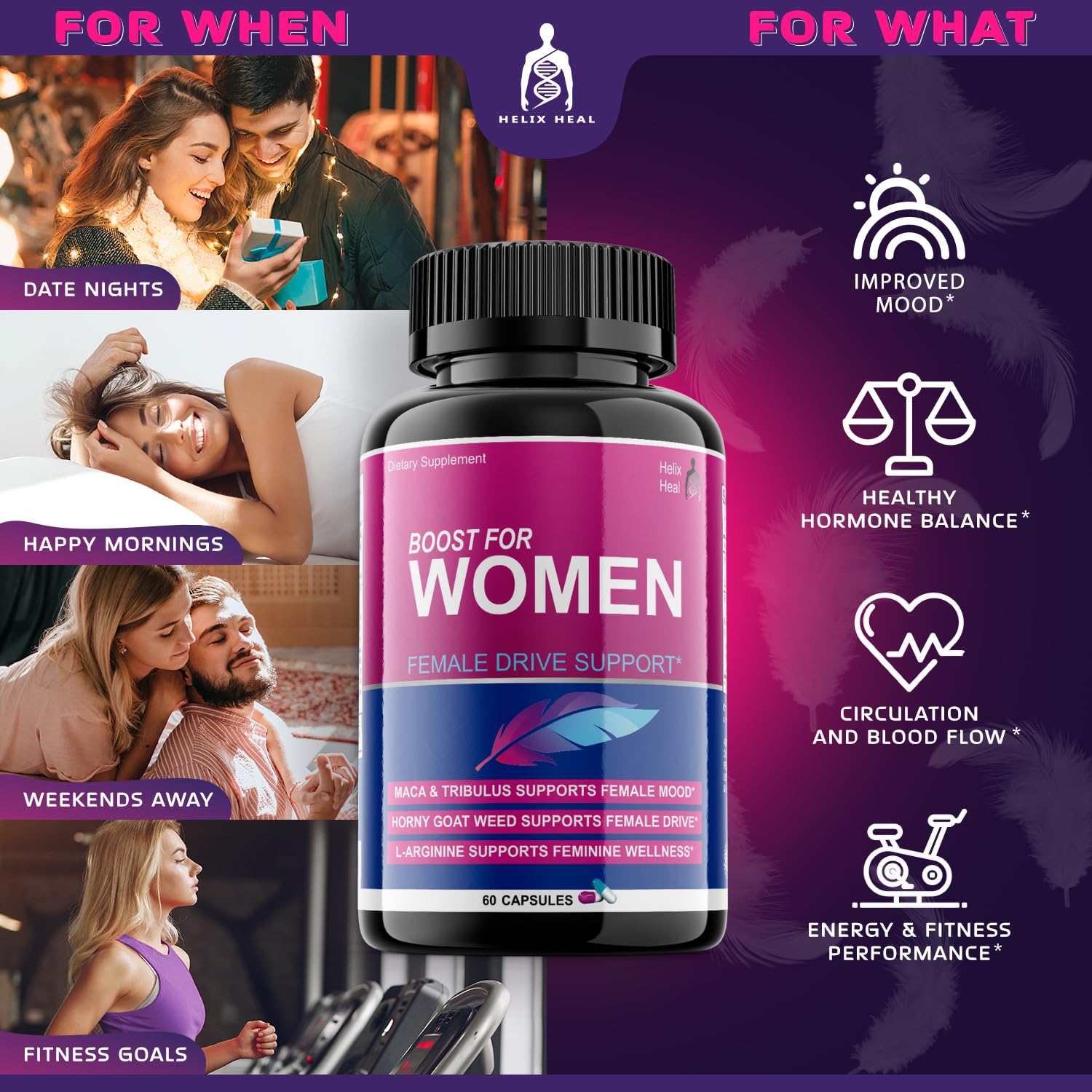 Helix Heal Horny Goat Weed Capsules lifestyle scene on a kitchen counter