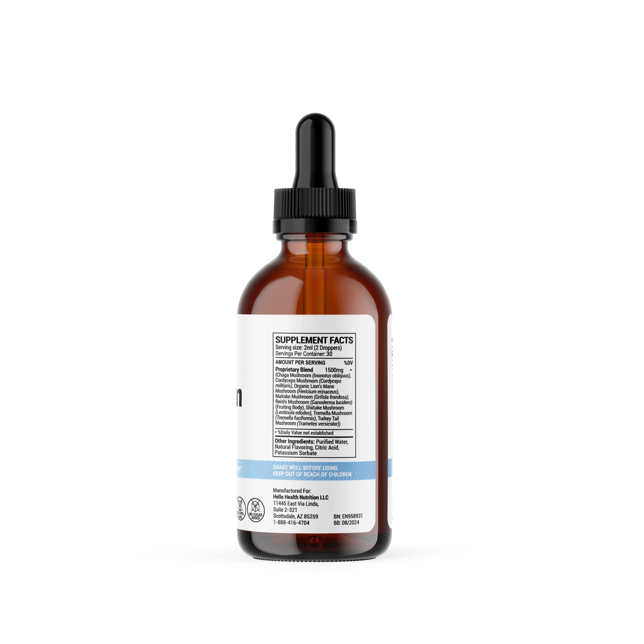 HELLO HEALTH 8-in-1 Mushroom Blend Liquid Drops ingredients list