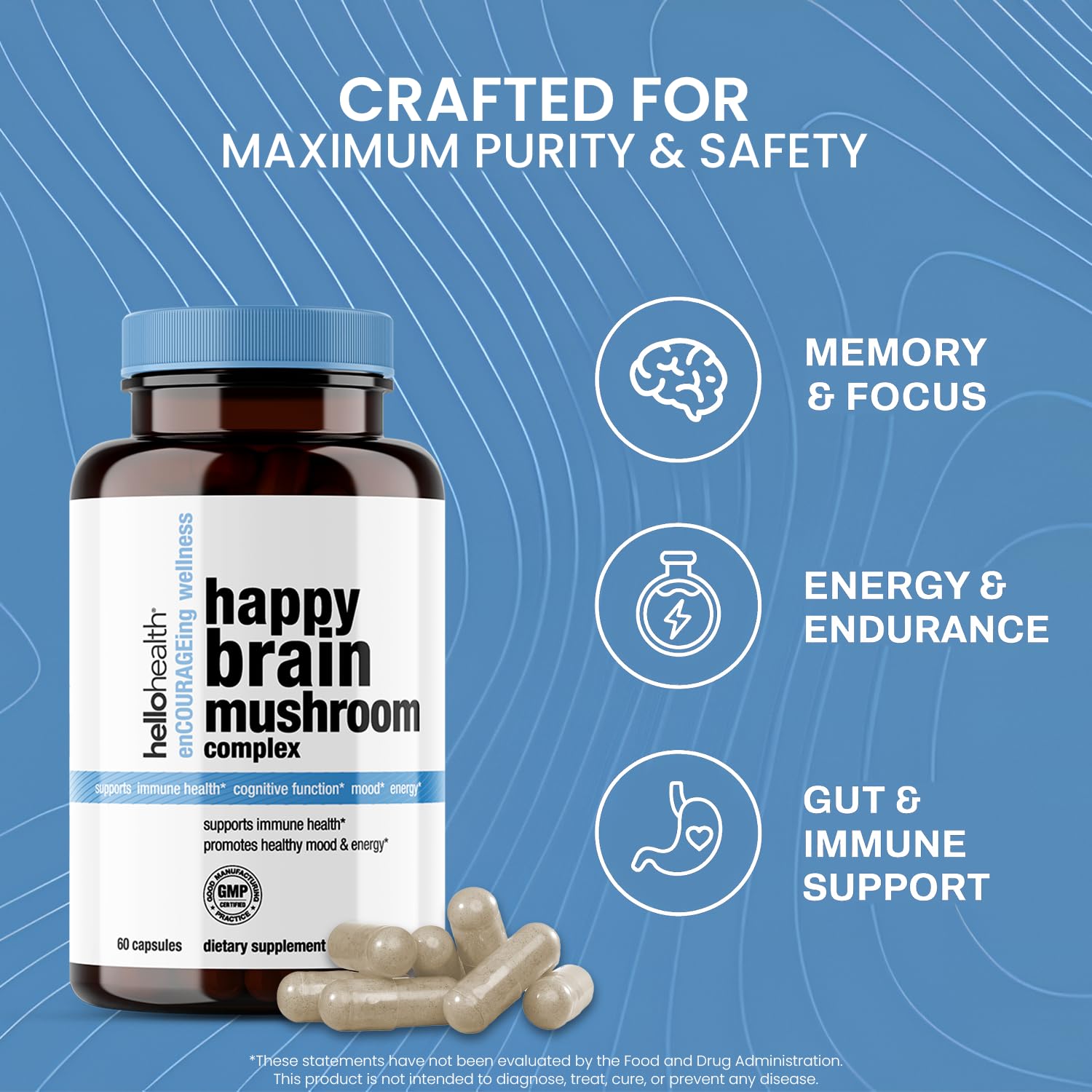 HELLO HEALTH Organic Mushroom Supplement 1500mg back view