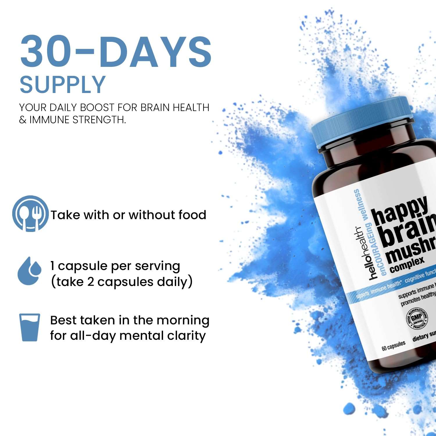 HELLO HEALTH Organic Mushroom Supplement 1500mg capsule close-up