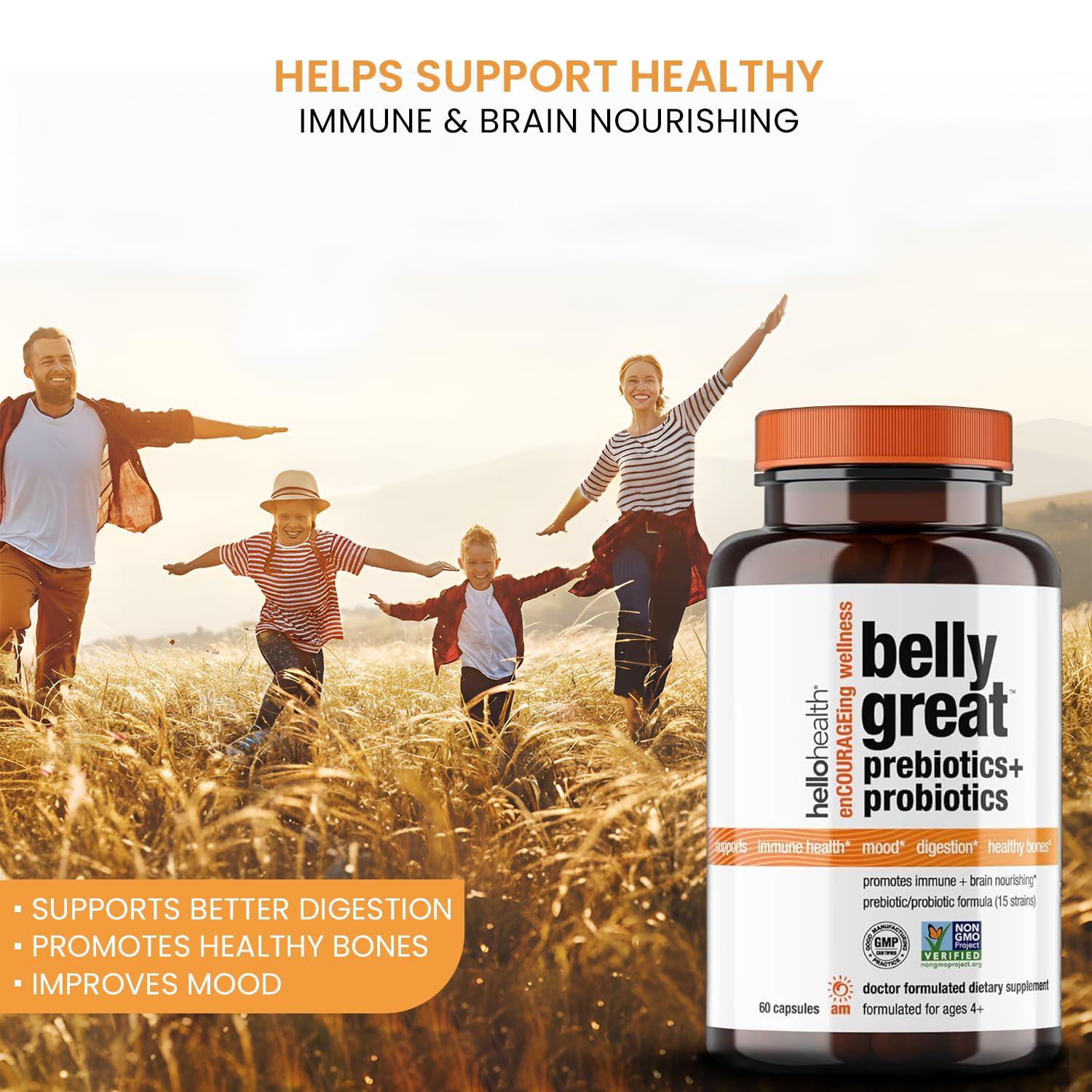 HELLO HEALTH Probiotic Capsules back view with ingredient list