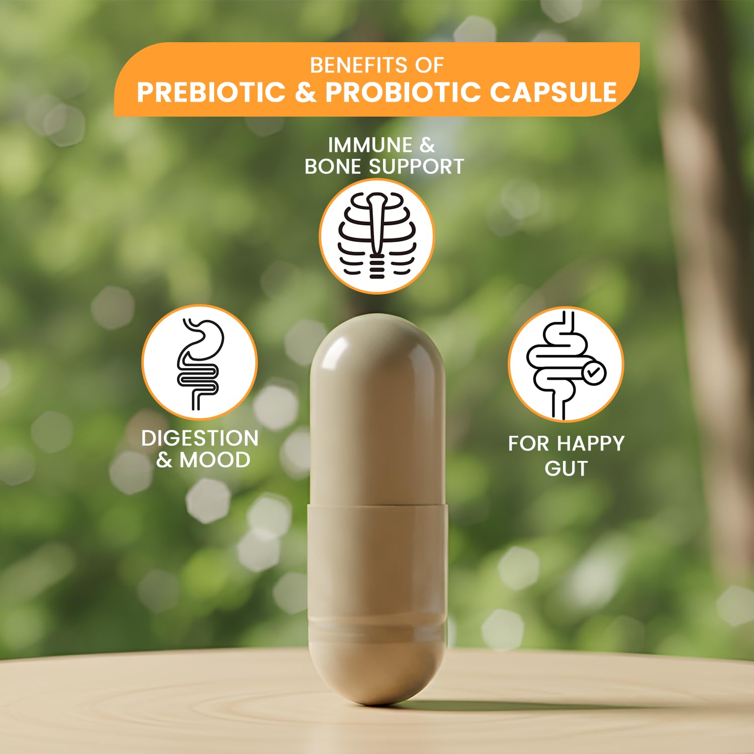 HELLO HEALTH Probiotic Capsules lifestyle scene with a glass of water