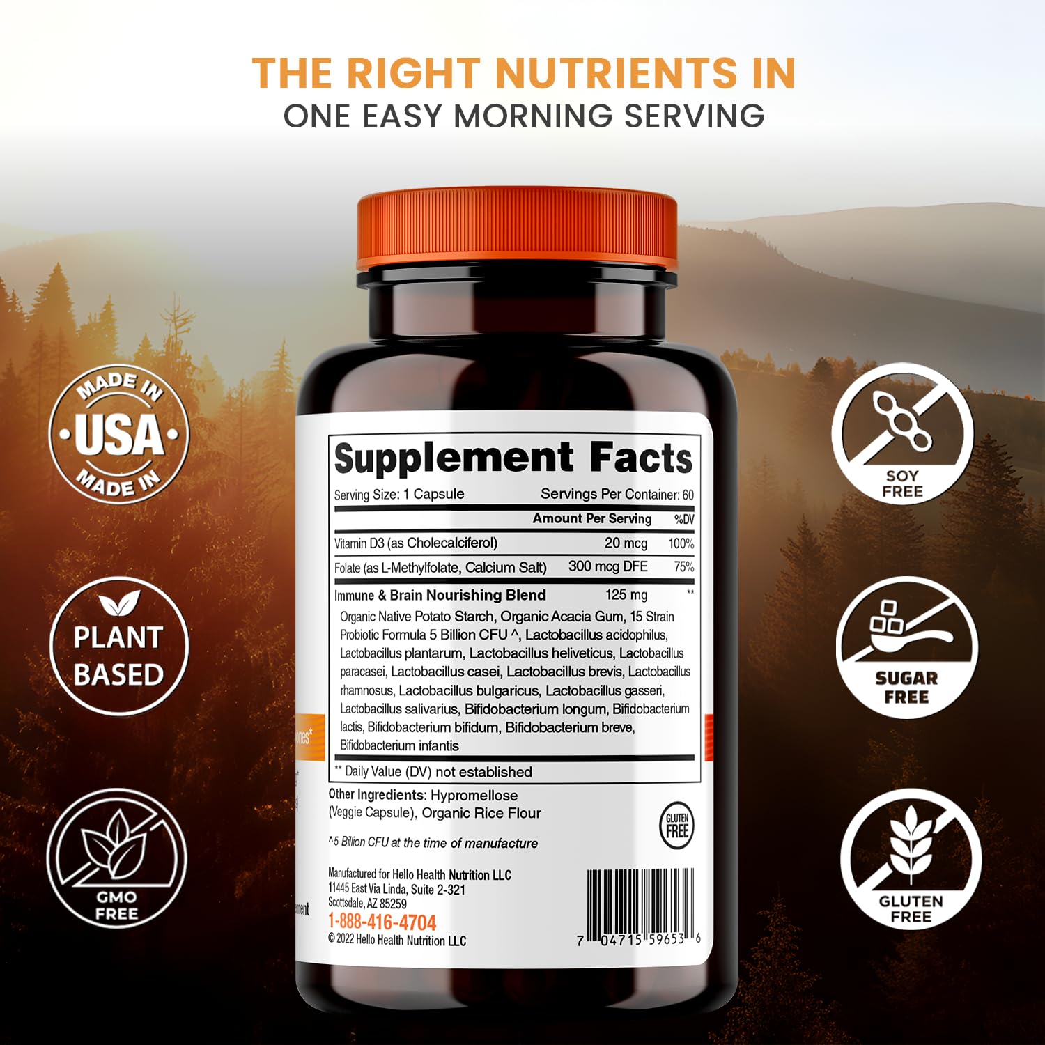 HELLO HEALTH Probiotic Capsules side view showing capsule details