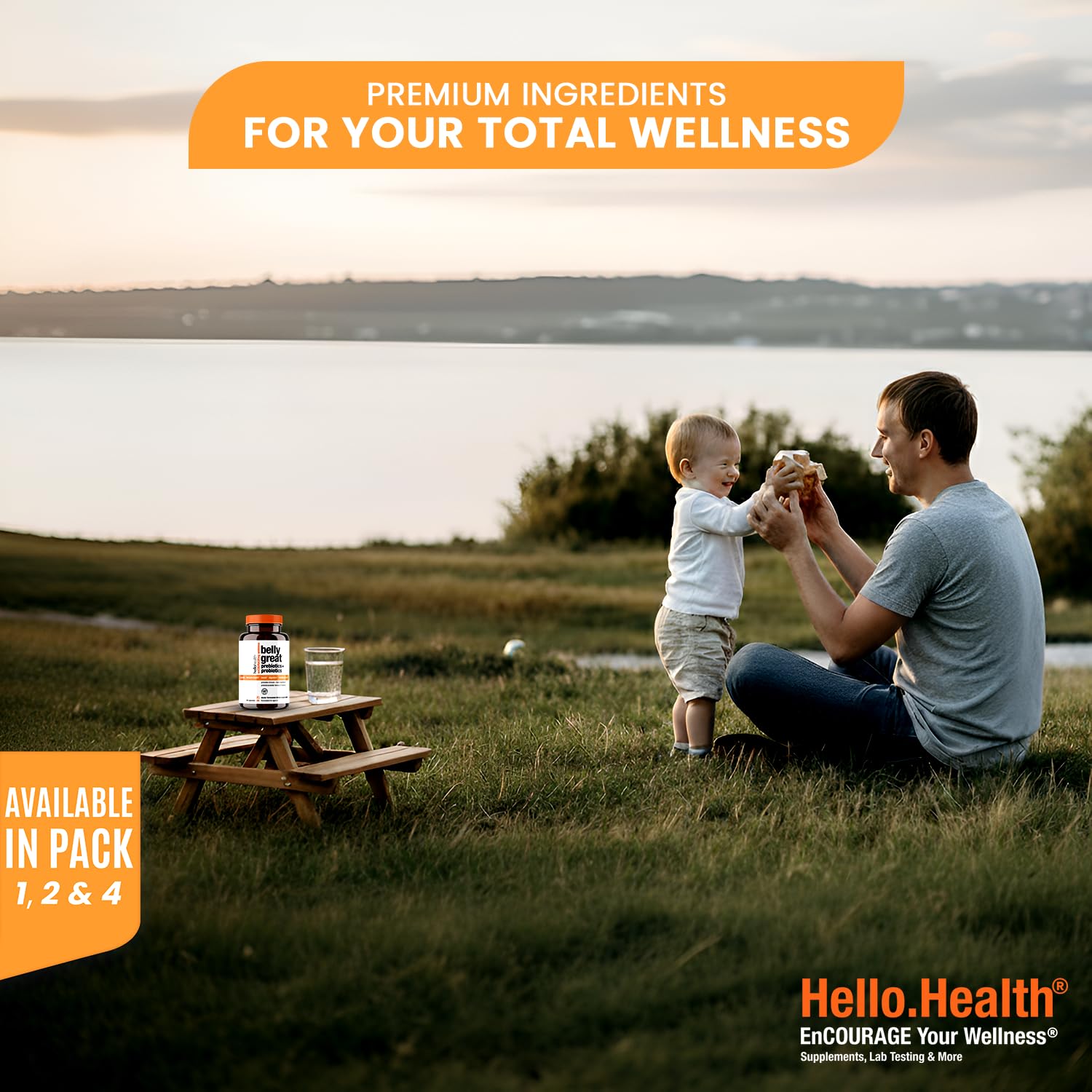 HELLO HEALTH Probiotic Capsules with a measuring spoon for dosage