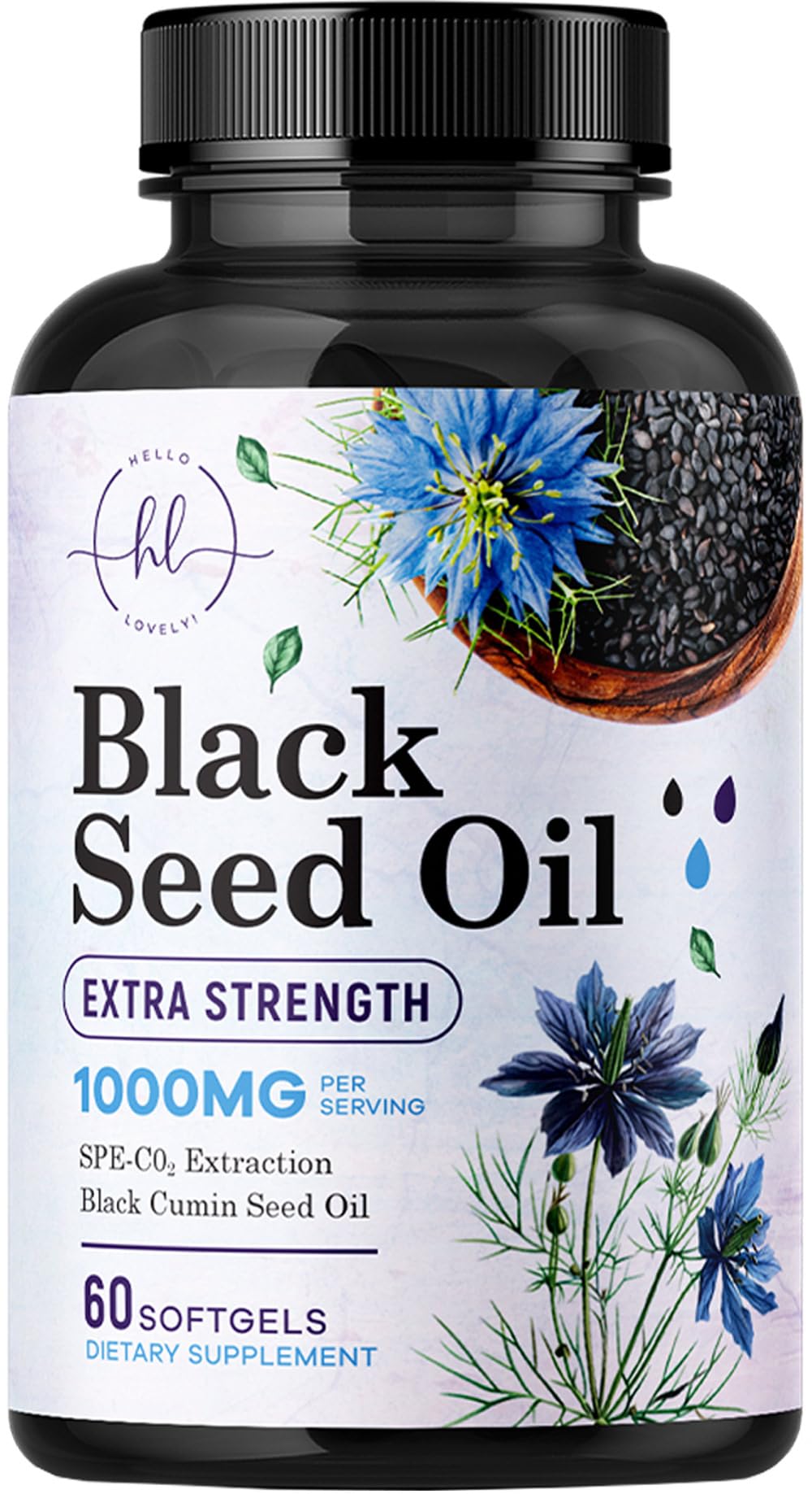 Hello Lovely! Black Seed Oil Capsules 1000mg front view