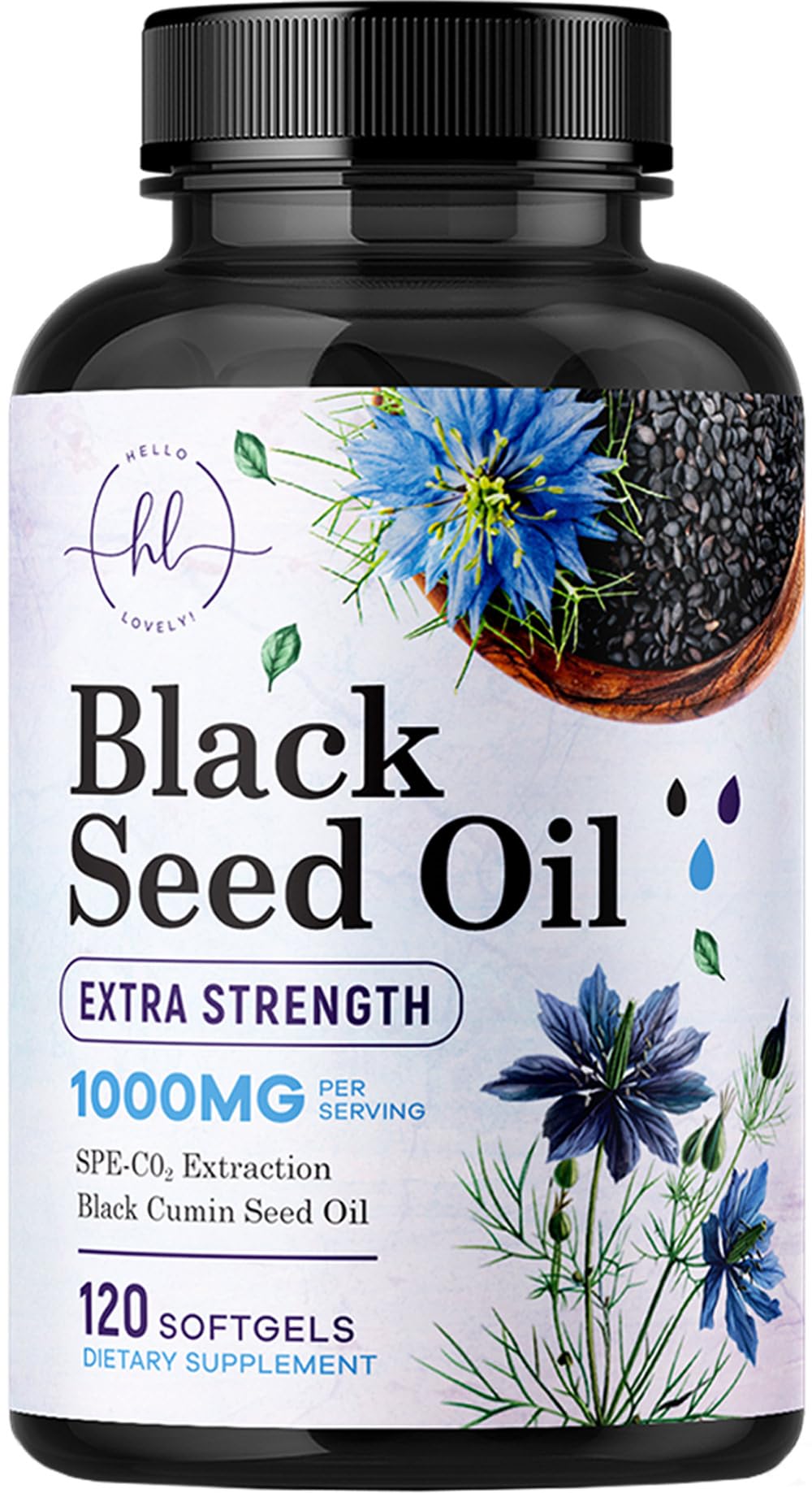 Hello Lovely! Black Seed Oil Capsules 1000mg front view