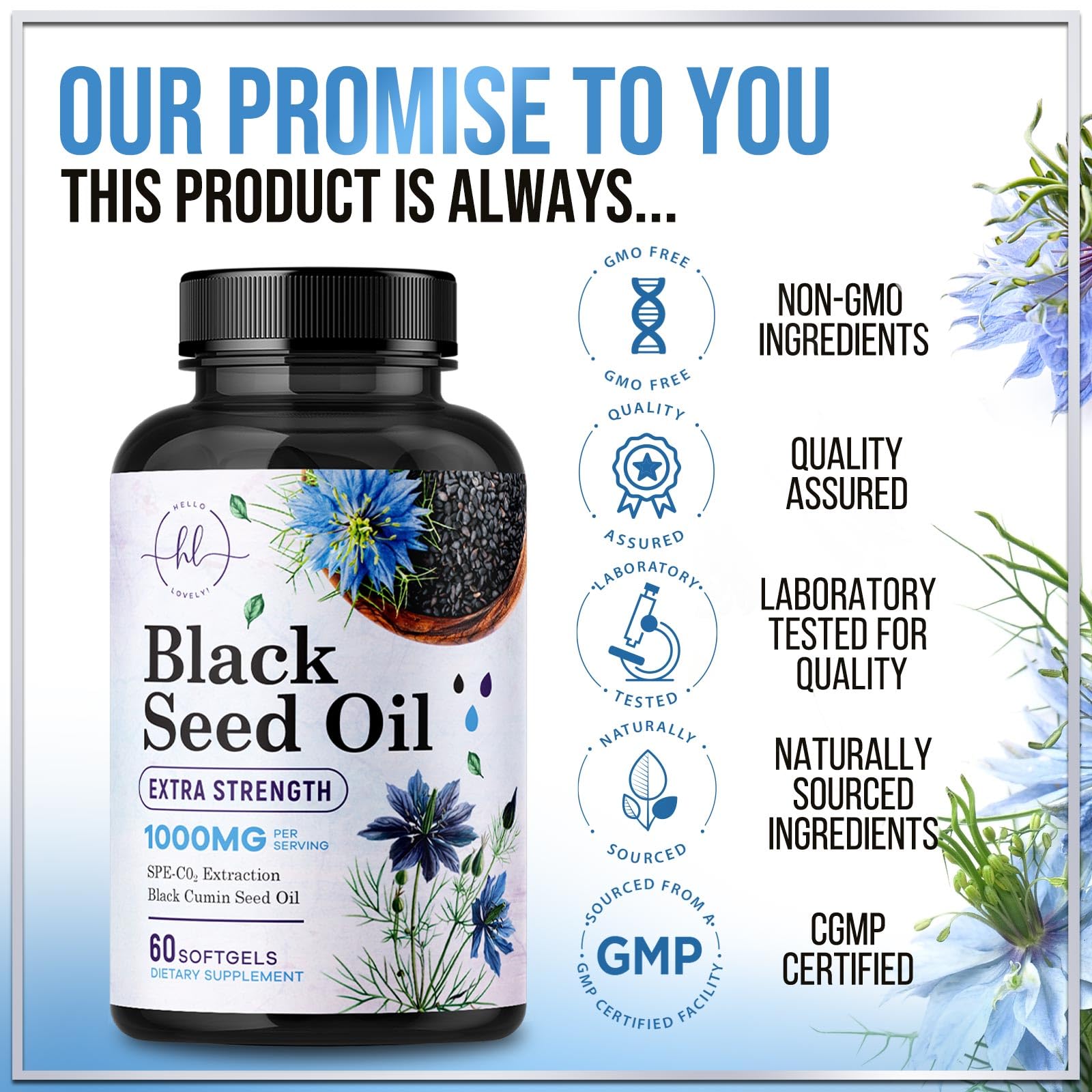 Hello Lovely! Black Seed Oil Capsules 1000mg softgel close-up