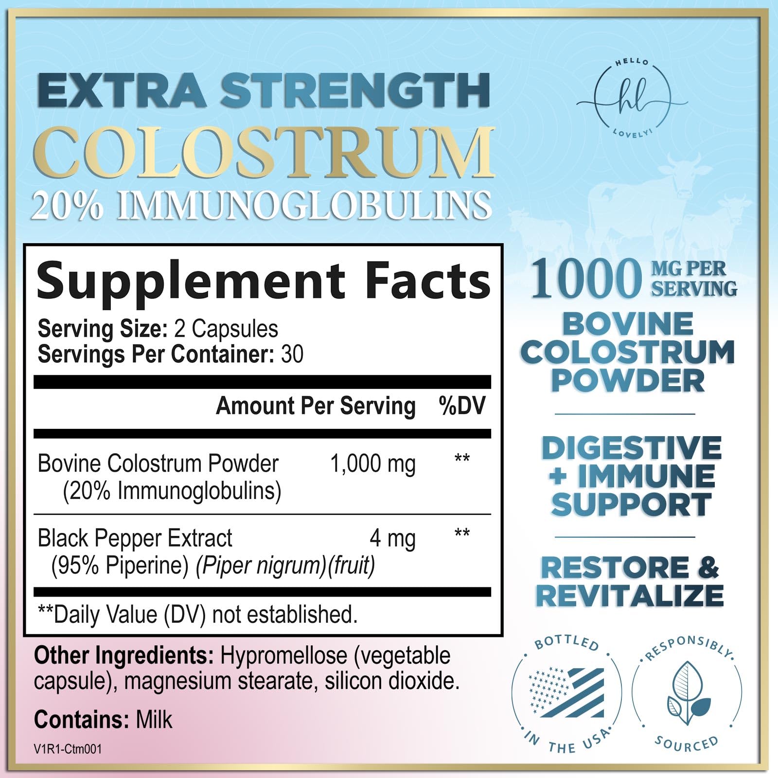 Hello Lovely! Colostrum Capsules 1000mg side view