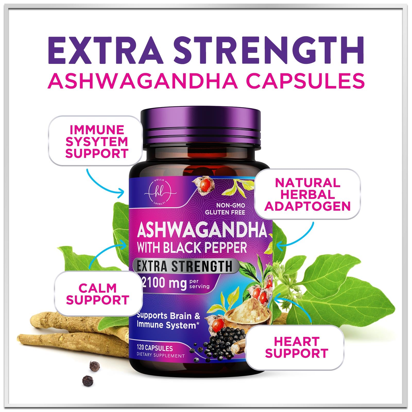 Hello Lovely! Extra Strength Ashwagandha Capsules in hand
