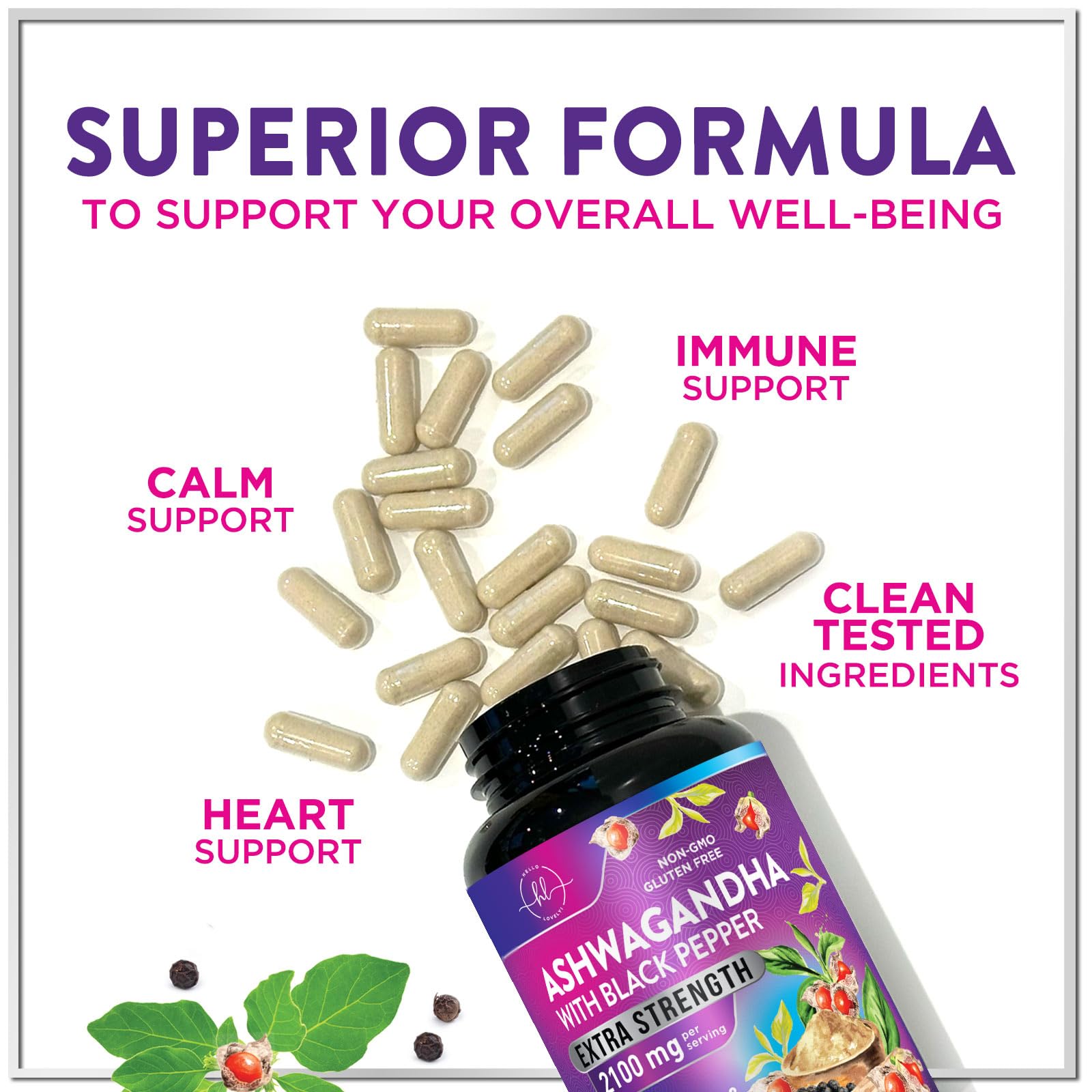 Hello Lovely! Extra Strength Ashwagandha Capsules packaging details