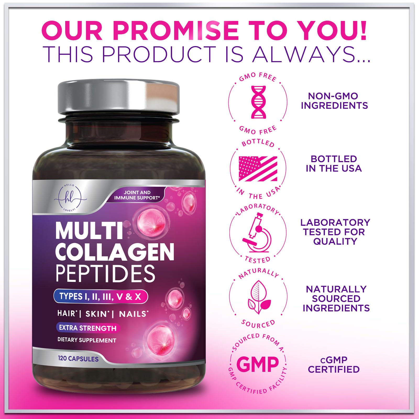 Hello Lovely! Multi Collagen Peptides Capsules with measuring spoon