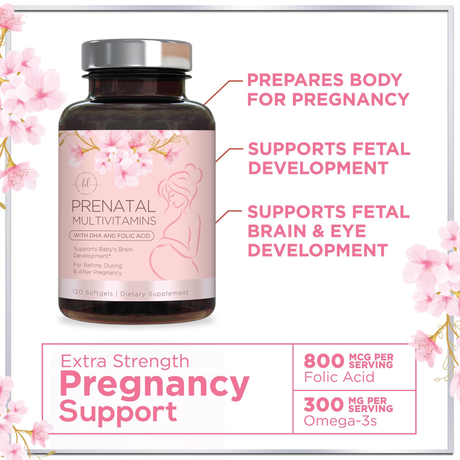 Hello Lovely! Prenatal Vitamins on a wooden table