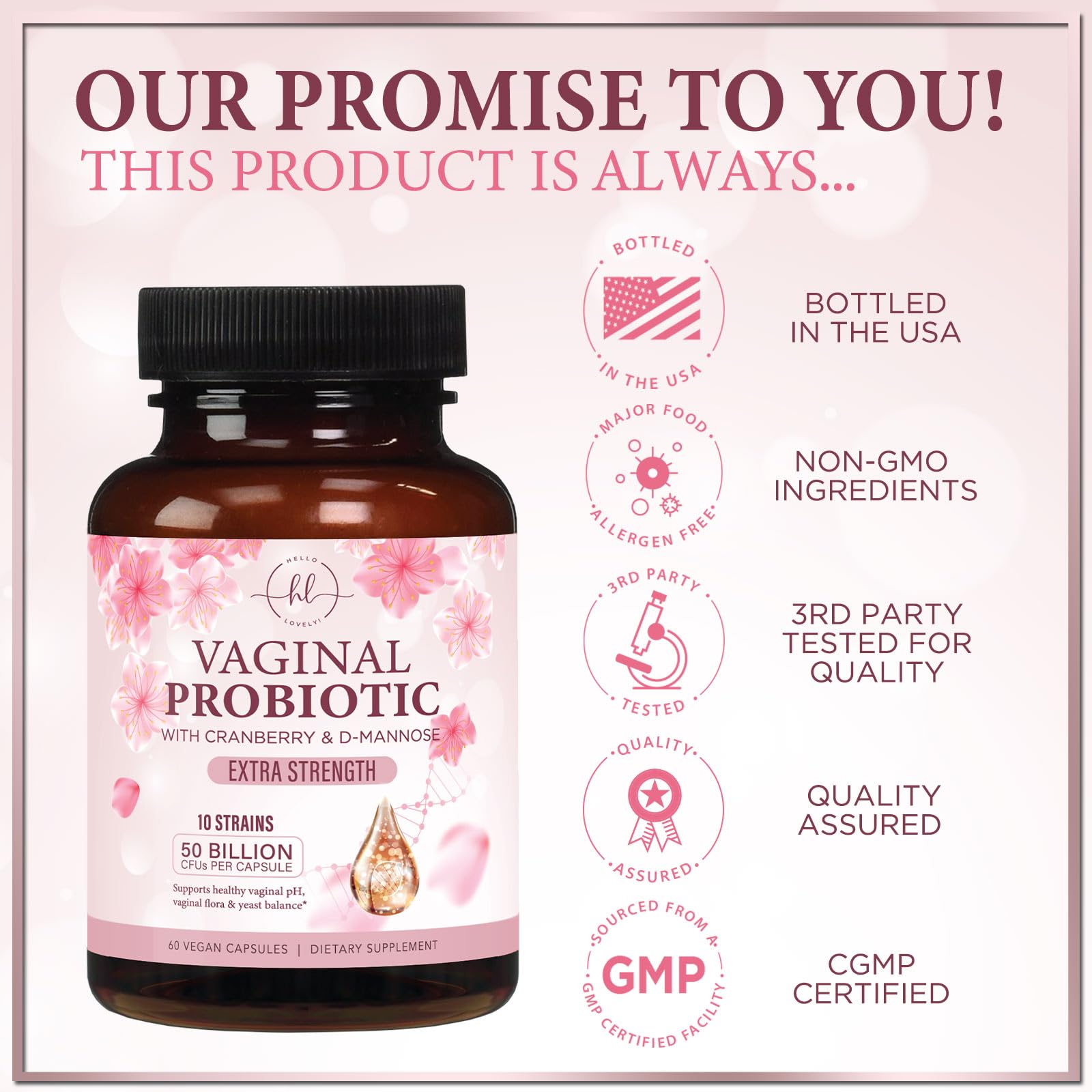 Hello Lovely! Probiotic Capsules 50 Billion CFU with cranberry extract