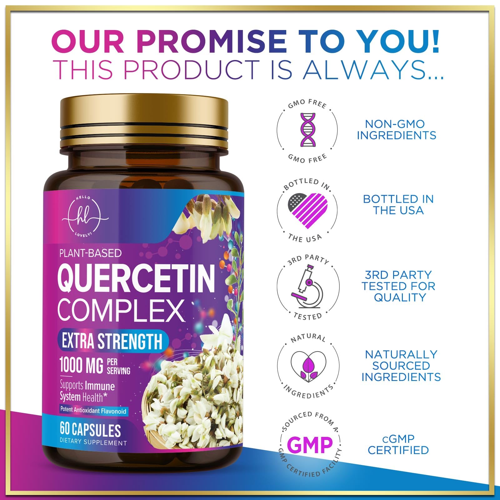 Hello Lovely! Quercetin Dihydrate Supplement 1000mg capsule close-up