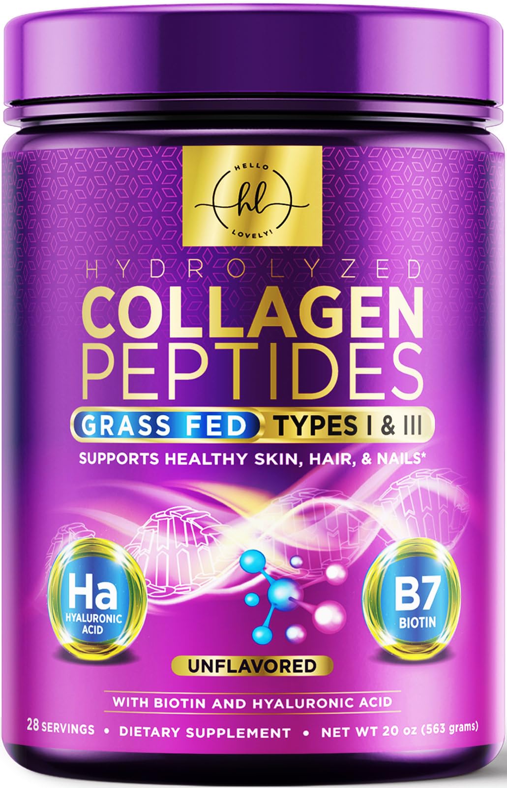 Hello Lovely! Unflavoured Collagen Peptides Powder front view