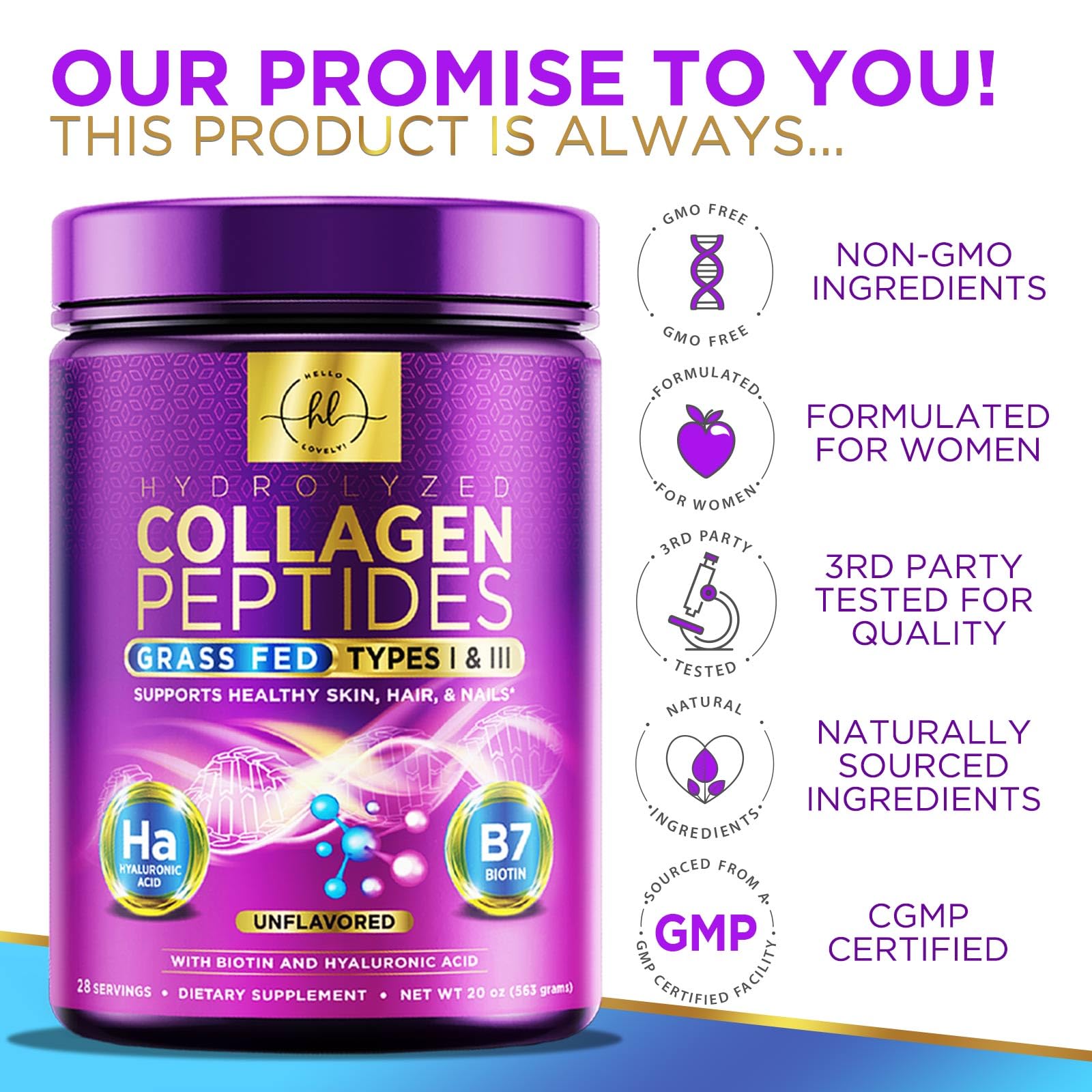 Hello Lovely! Unflavoured Collagen Peptides Powder in a glass of water
