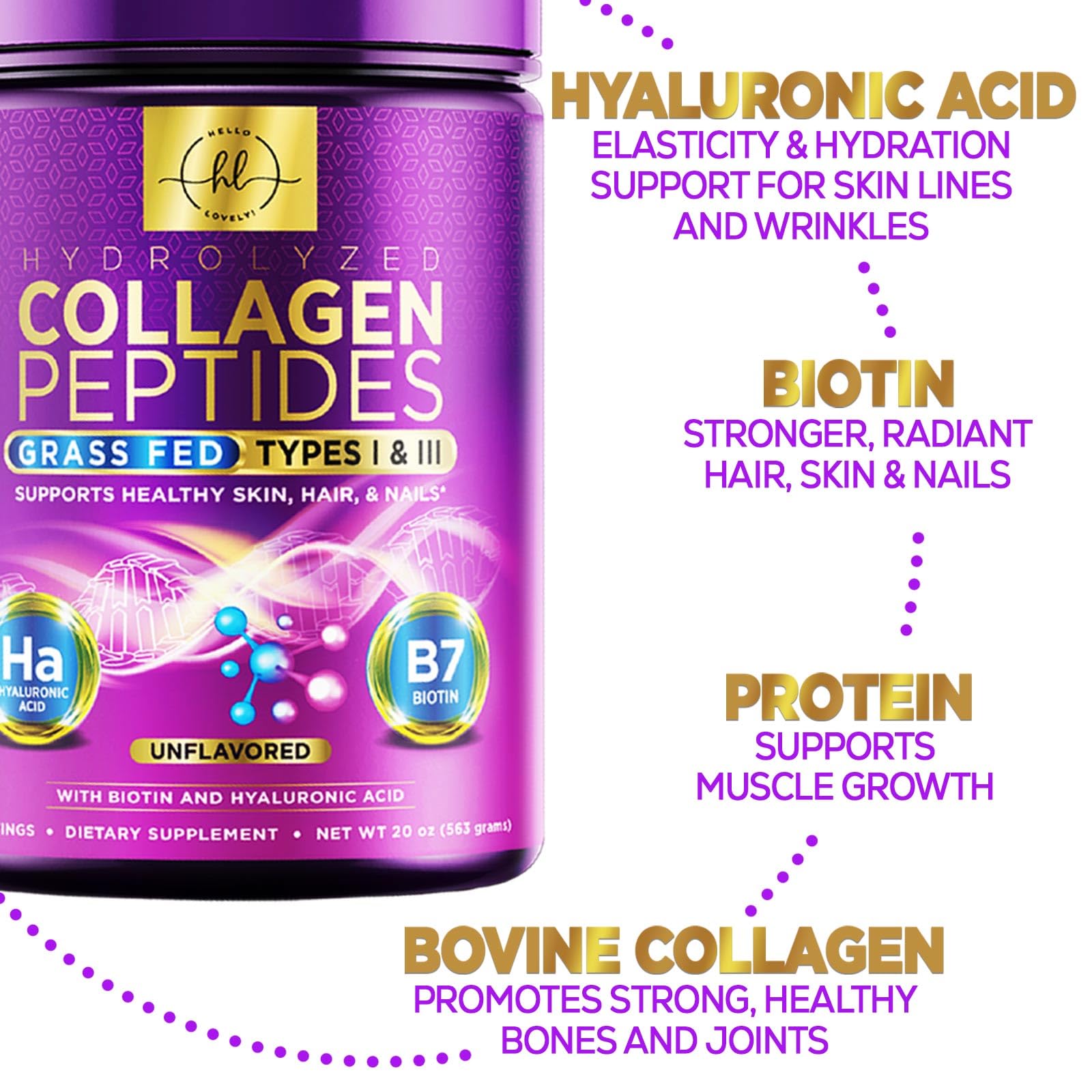 Hello Lovely! Unflavoured Collagen Peptides Powder on a kitchen counter