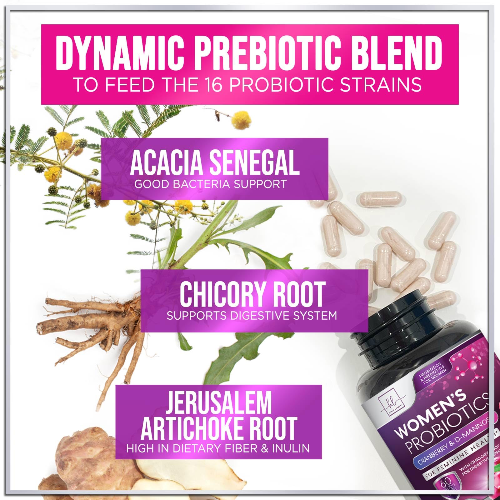 Hello Lovely! Women's Probiotic Capsules back view with nutritional information