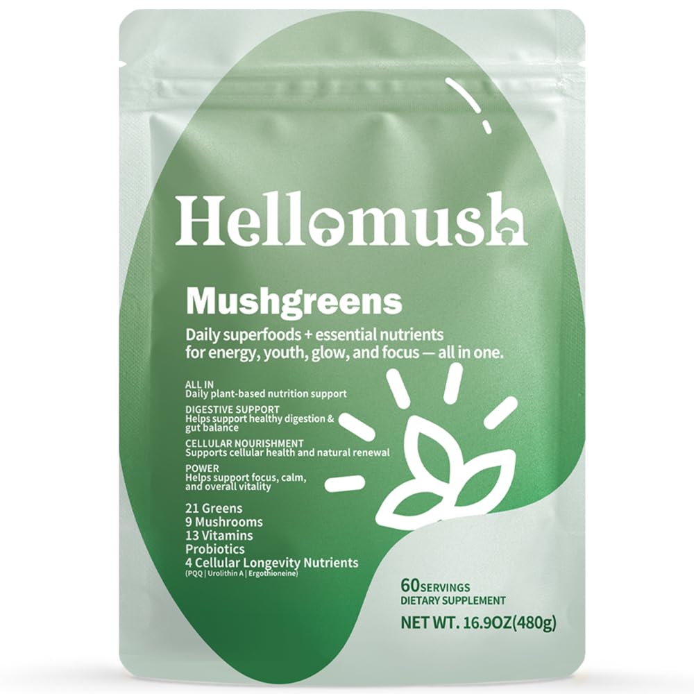 Hellomush Super Greens Powder front view packaging