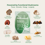 Hellomush Super Greens Powder mixed in a glass of water