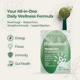 Hellomush Super Greens Powder scoop with green powder