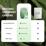 Hellomush Super Greens Powder with fresh fruits and greens