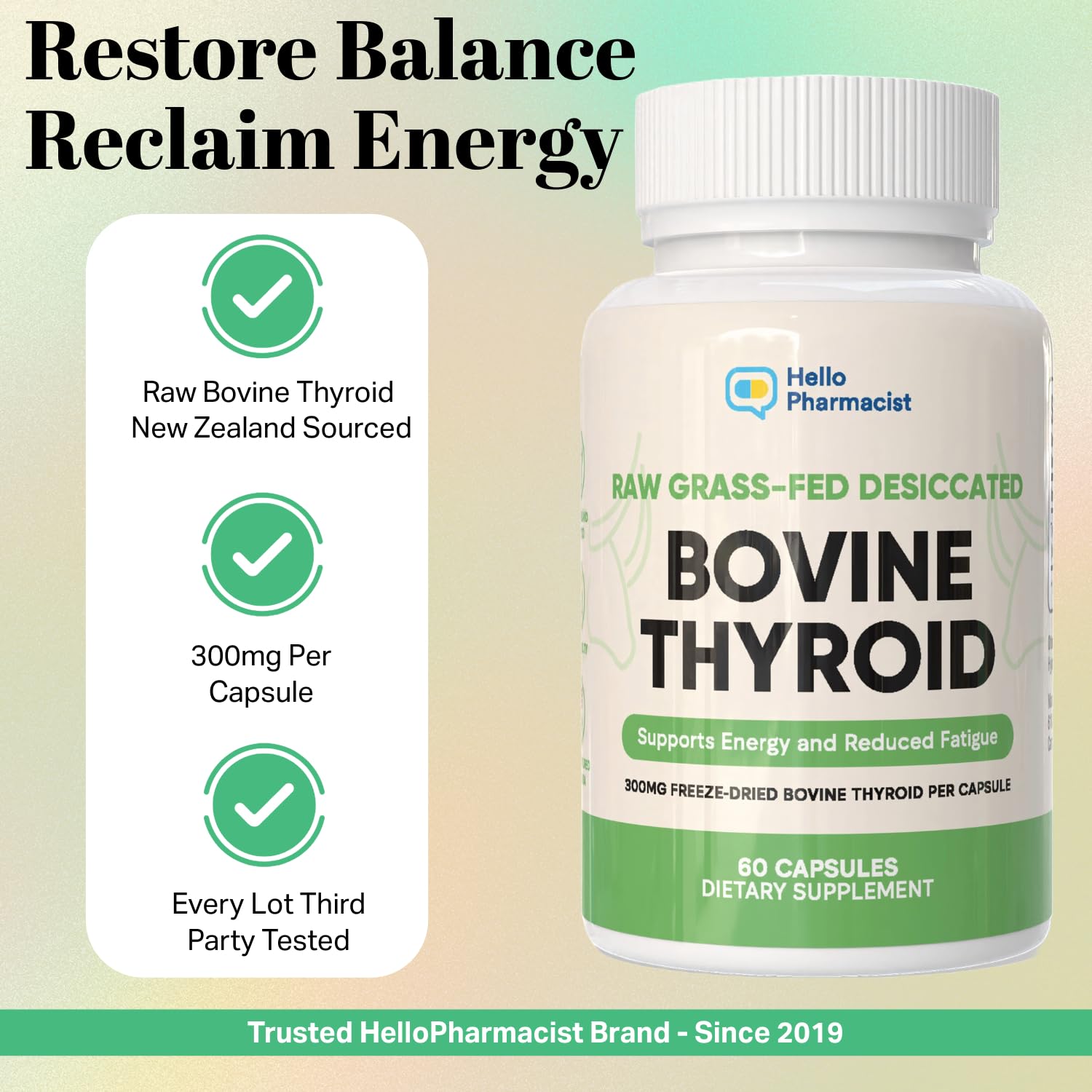 HelloPharmacist Raw Desiccated Thyroid Supplement 300mg ingredients list