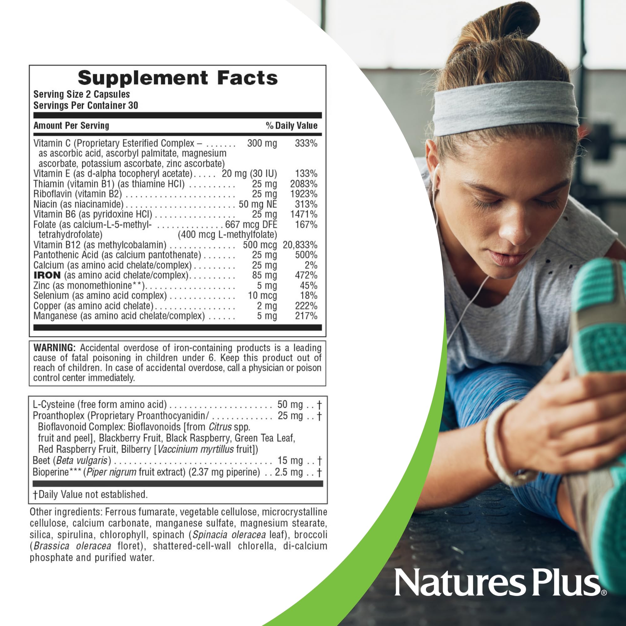 Hema-Plex Iron Supplement 85mg softgels with nutritional information